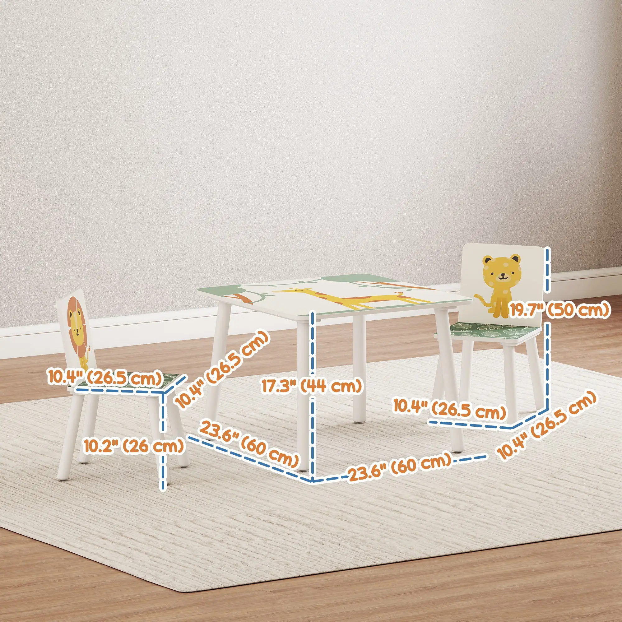 3-Piece Kids Table Chair Set Animal Pattern, Aged 3-8, Green - Image 3