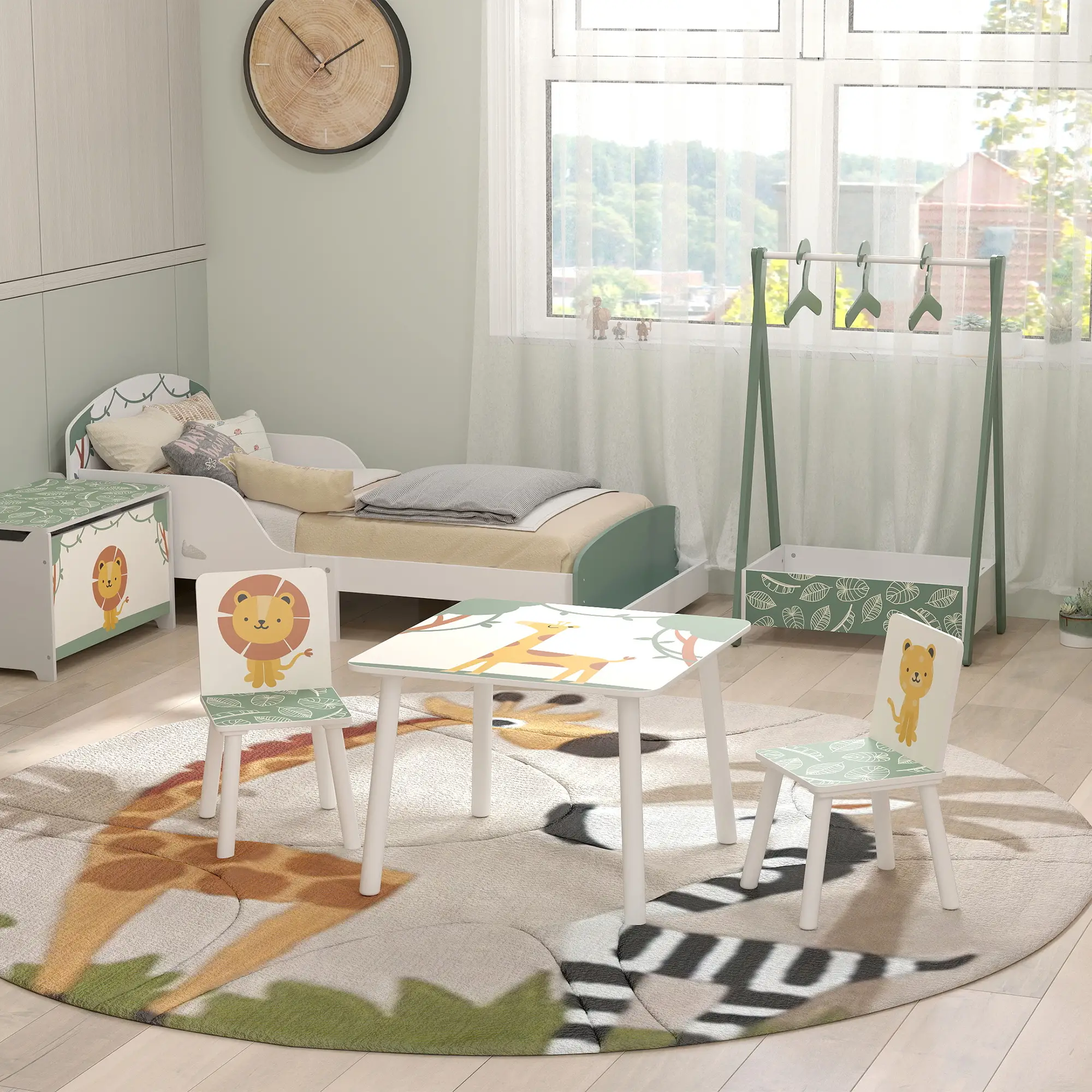 3-Piece Kids Table Chair Set Animal Pattern, Aged 3-8, Green - Image 8