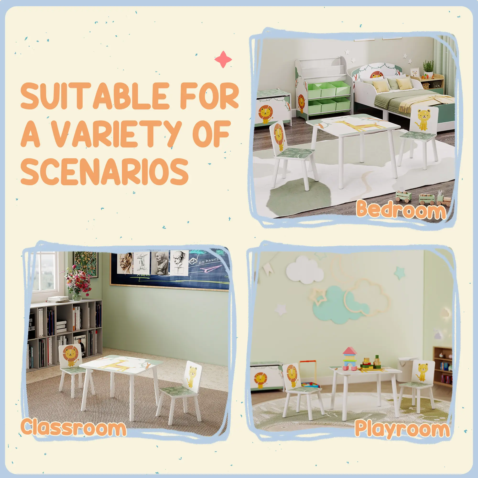 3-Piece Kids Table Chair Set Animal Pattern, Aged 3-8, Green - Image 9