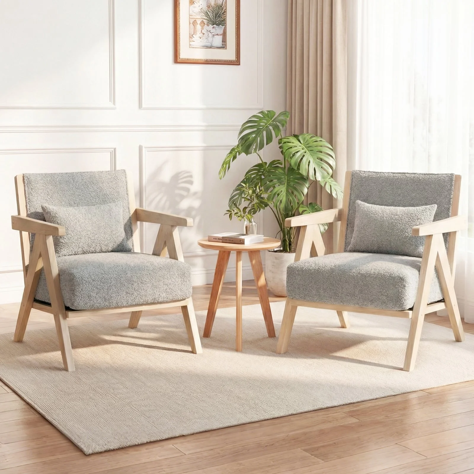 3-Piece Living Room Set, Rubber Wood Frame, Gray - Image 5