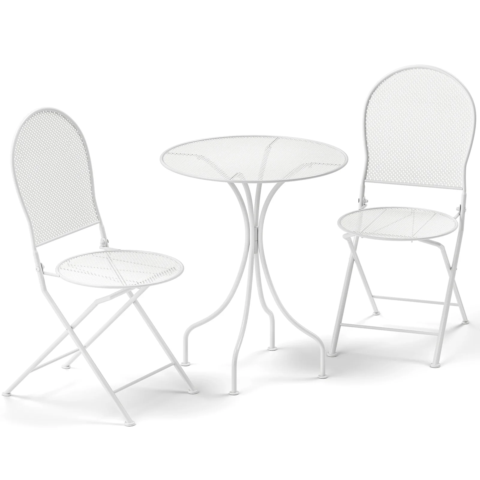 3 Piece Metal Bistro Table And 2 Folding Chairs Set, White - Image 4