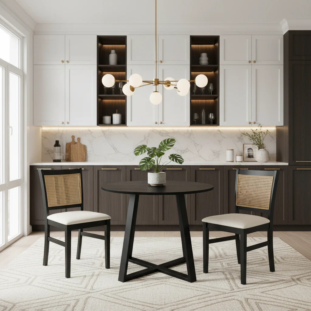 3-Piece Mid-Century Dining Set with 36” Round Pedestal Table and 2 Farmhouse Rattan Dining Chairs - Image 2