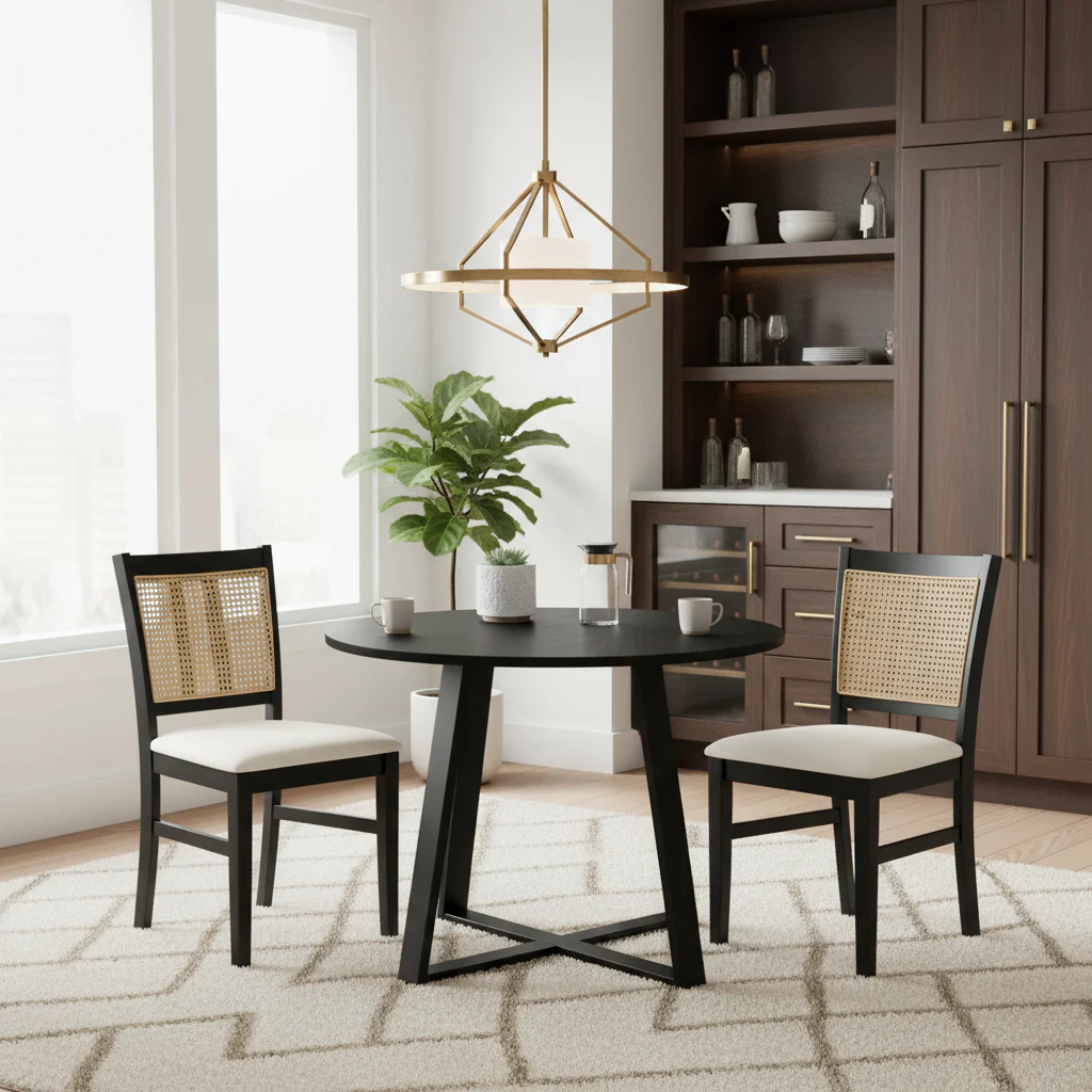 3-Piece Mid-Century Dining Set with 36” Round Pedestal Table and 2 Farmhouse Rattan Dining Chairs - Image 3