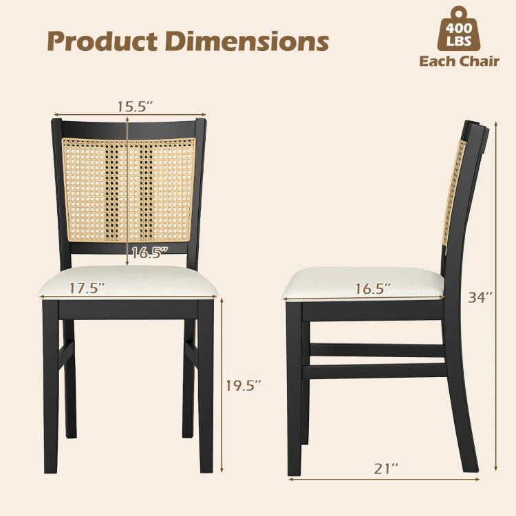 3-Piece Mid-Century Dining Set with 36” Round Pedestal Table and 2 Farmhouse Rattan Dining Chairs - Image 7