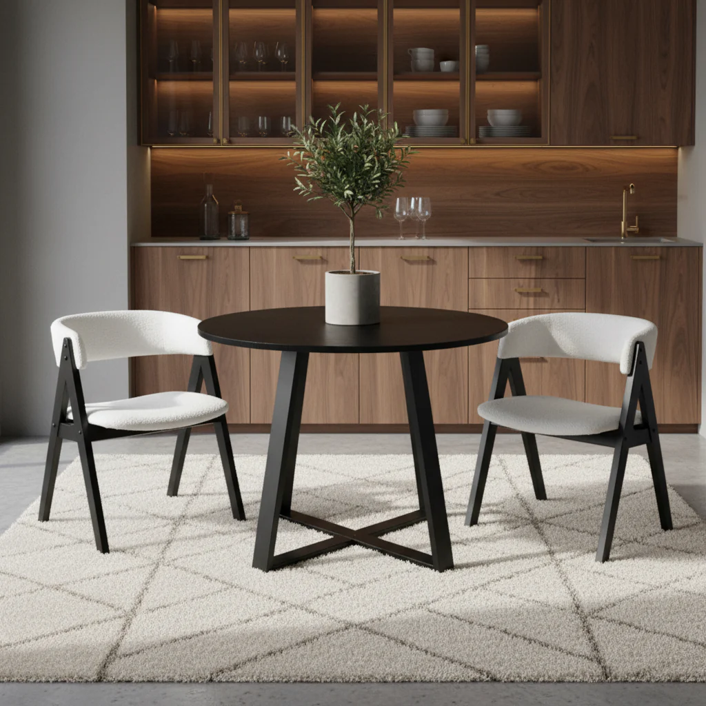 3-Piece Mid-Century Dining Set with 36” Round Pedestal Table and 2 Sherpa Upholstered Chairs - Image 4