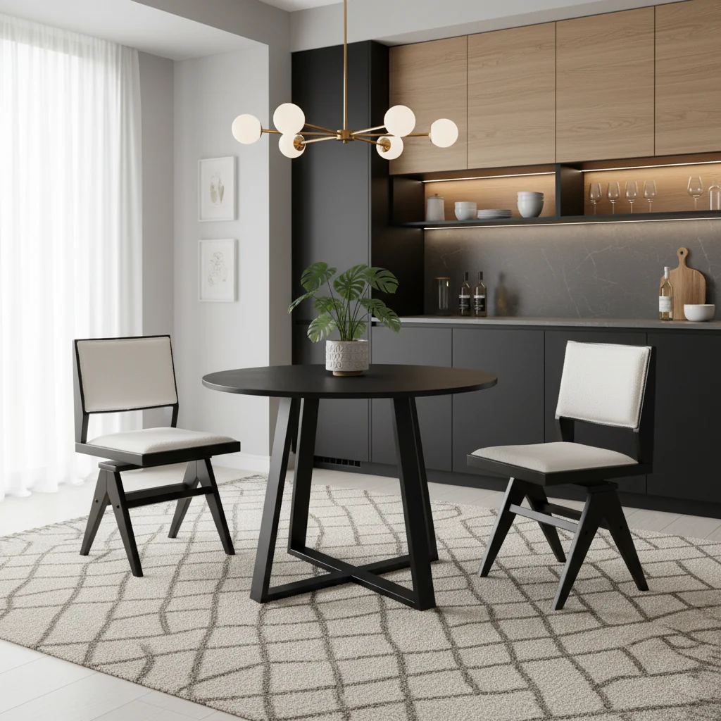 3-Piece Mid-Century Dining Set with 36” Round Pedestal Table and 2 Swivel Sherpa Upholstered Chairs - Image 3