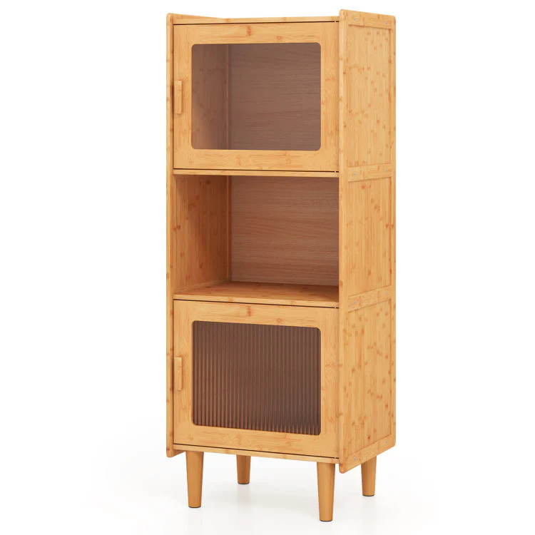 3-Piece Modern Dining Room Set: Wooden Dining Chairs + Bamboo Sideboard Cabinet + Tall Storage Cabinet, Natural - Image 7