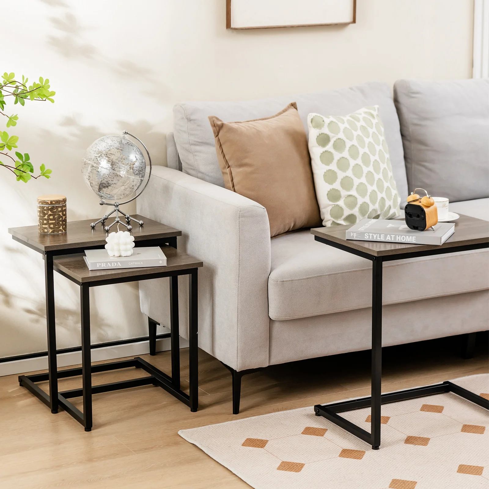 3 Piece Multifunctional Coffee End Table Set, Oak - Image 3