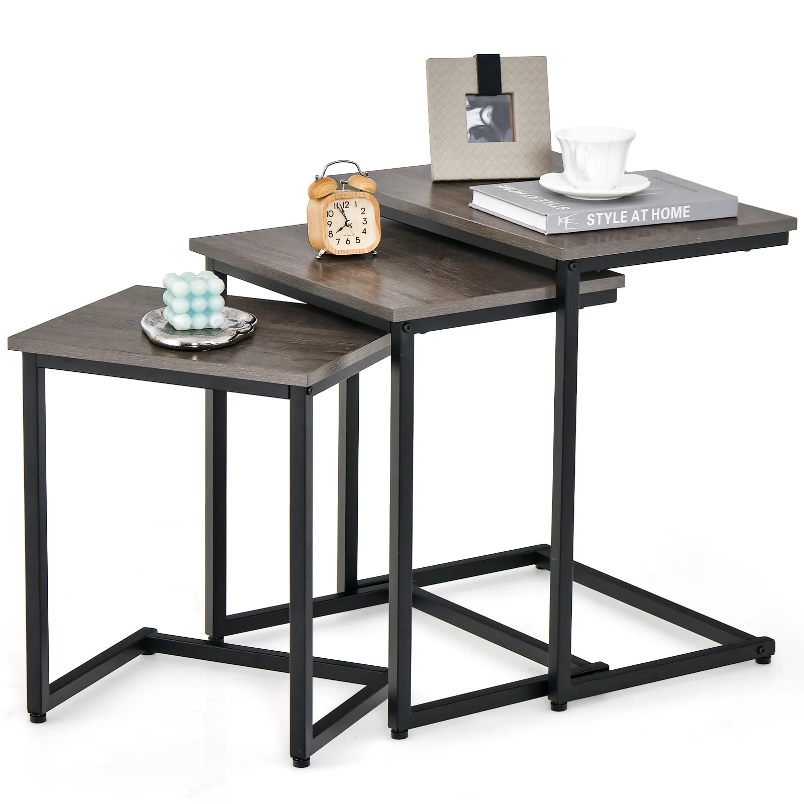 3 Piece Multifunctional Coffee End Table Set, Oak - Image 5