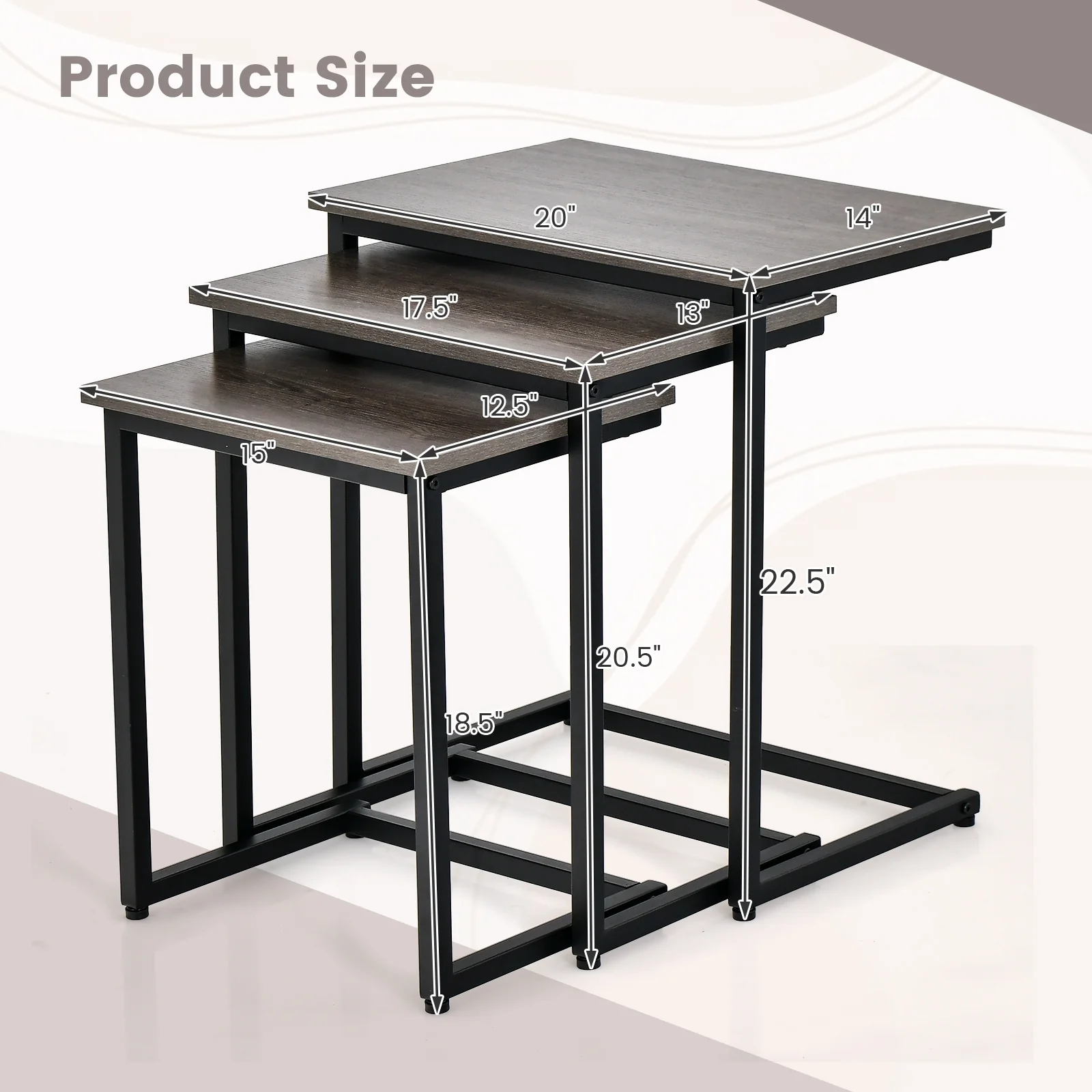 3 Piece Multifunctional Coffee End Table Set, Oak - Image 6