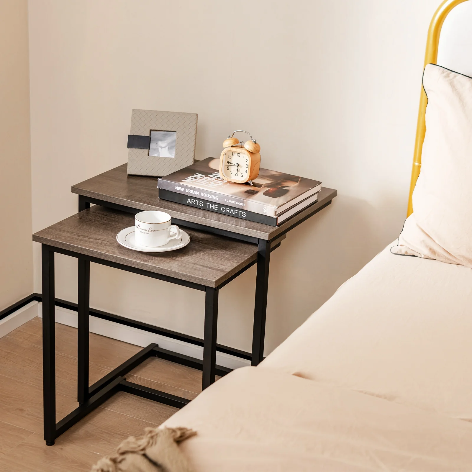 3 Piece Multifunctional Coffee End Table Set, Oak - Image 7