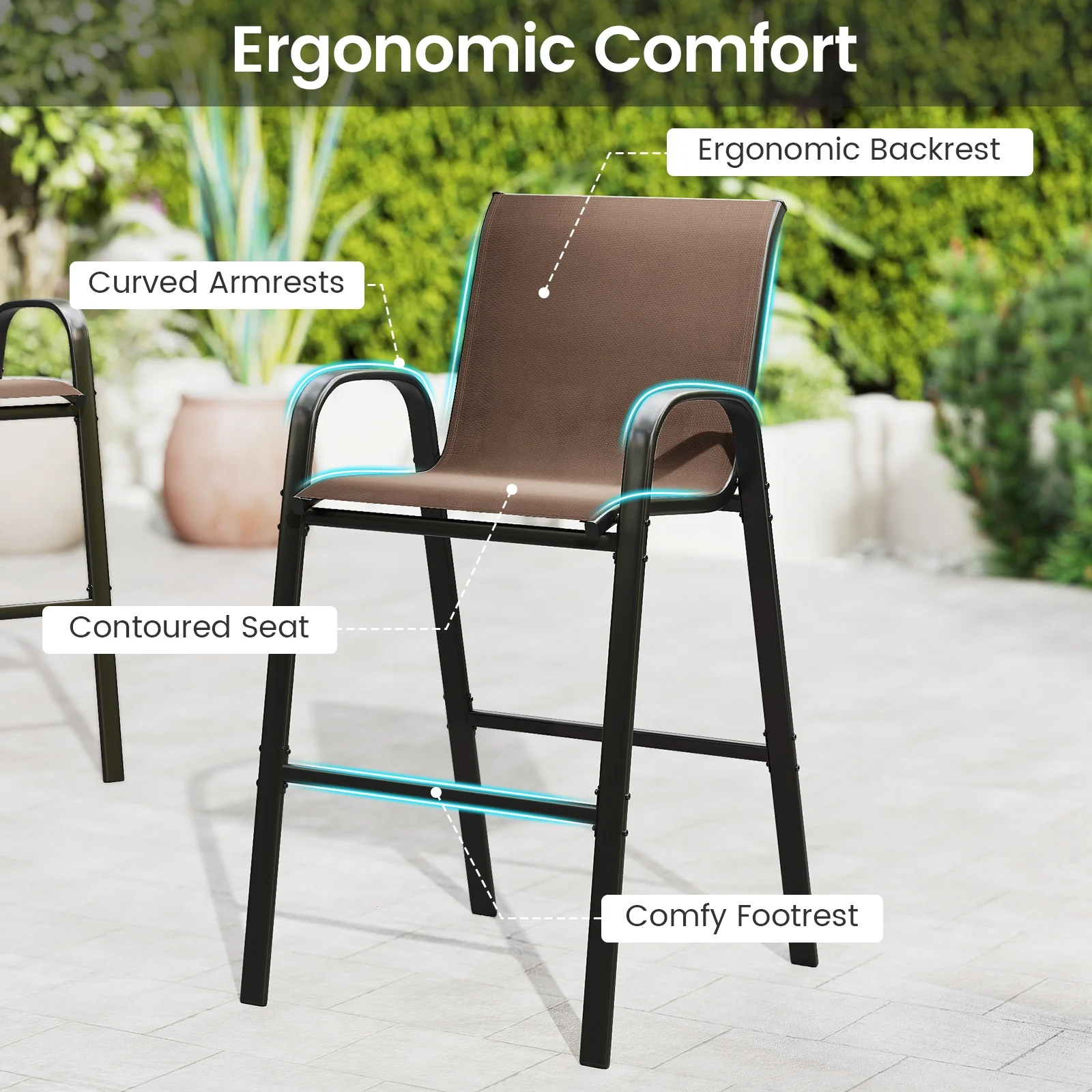 3 Piece Outdoor Bar Set, Footrest, 2-Tier Shelf - Image 10