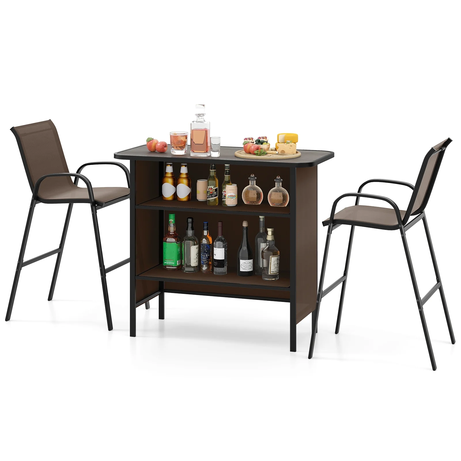 3 Piece Outdoor Bar Set, Footrest, 2-Tier Shelf - Image 5