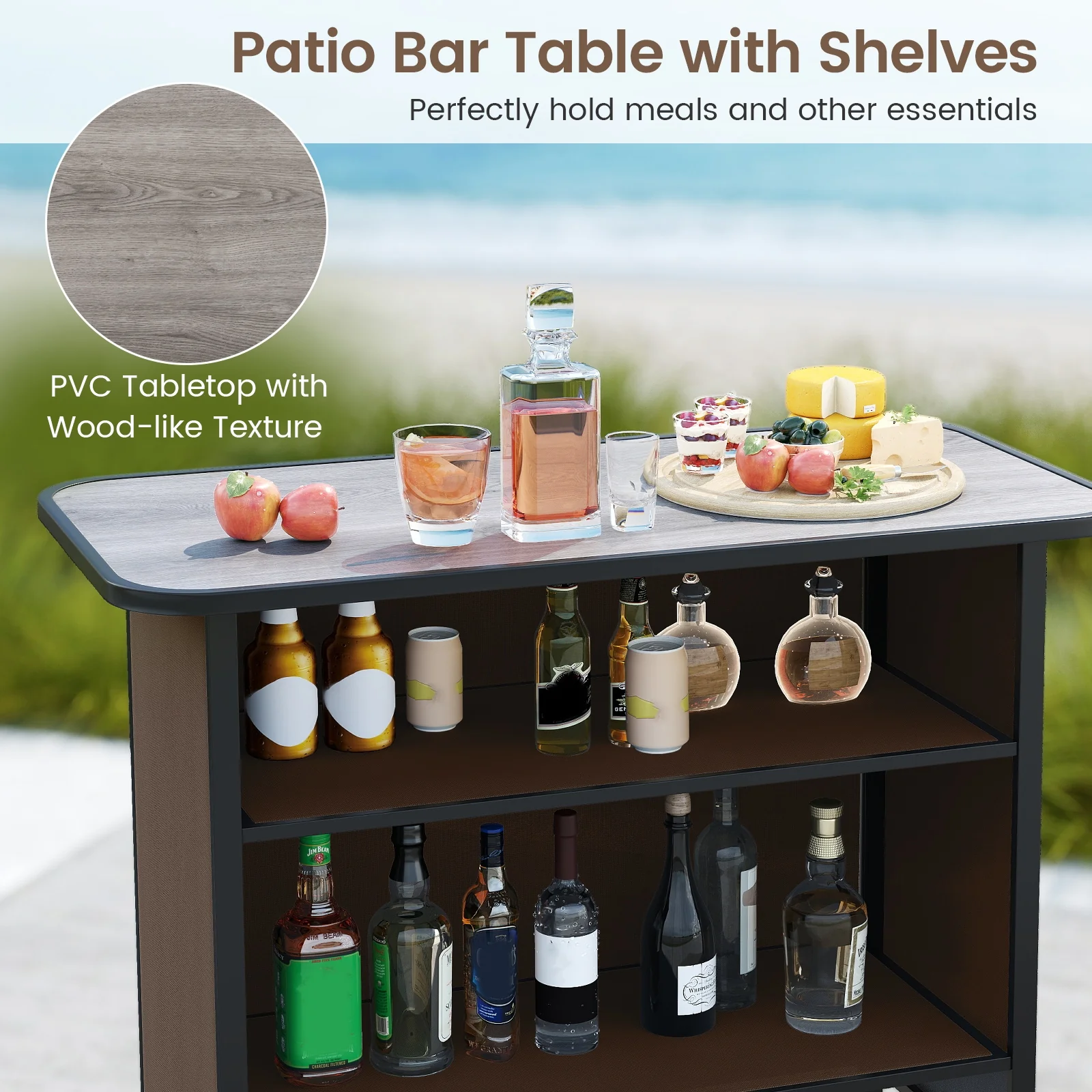 3 Piece Outdoor Bar Set, Footrest, 2-Tier Shelf - Image 9
