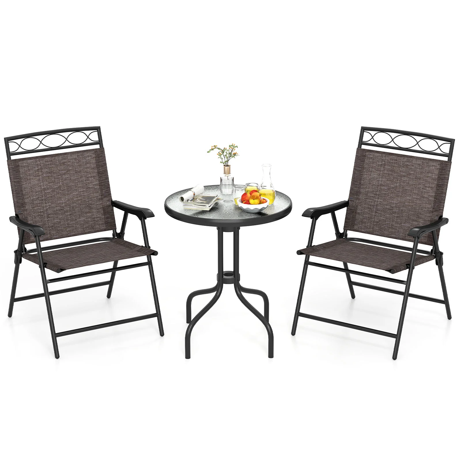 3 Piece Outdoor Bistro Set, 1.57 Inch Umbrella Hole, Brown
