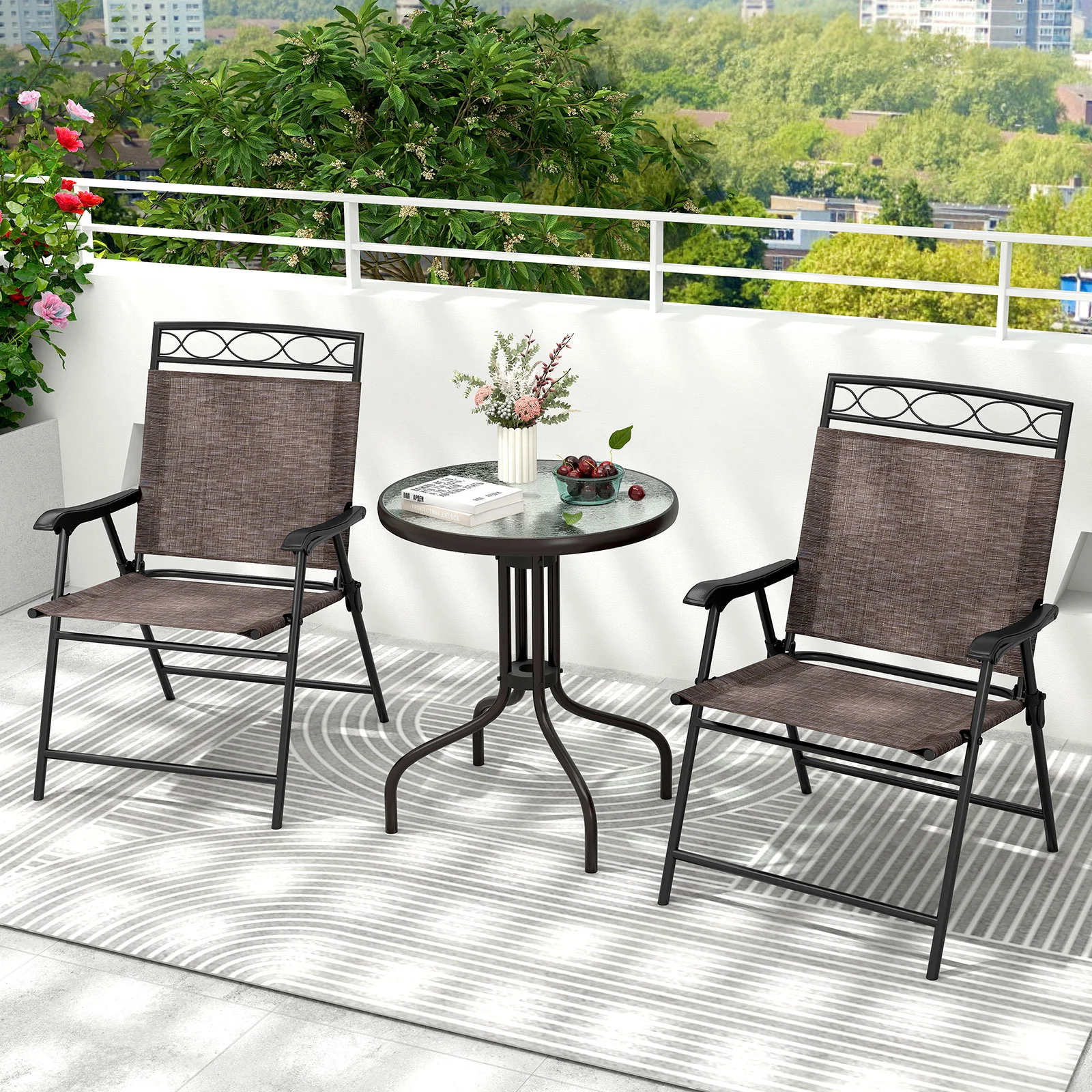 3 Piece Outdoor Bistro Set, 1.57 Inch Umbrella Hole, Brown - Image 2