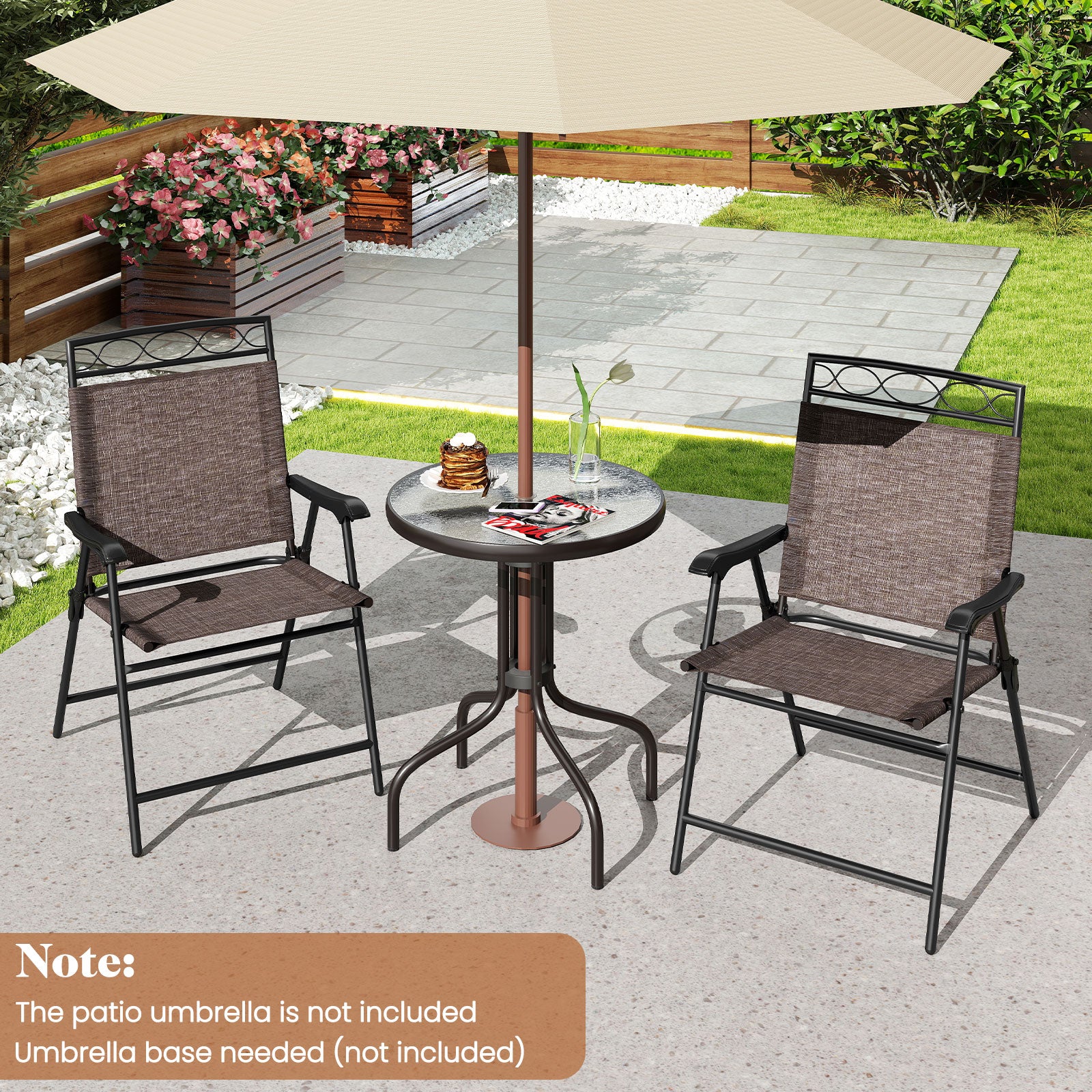 3 Piece Outdoor Bistro Set, 1.57 Inch Umbrella Hole, Brown - Image 3