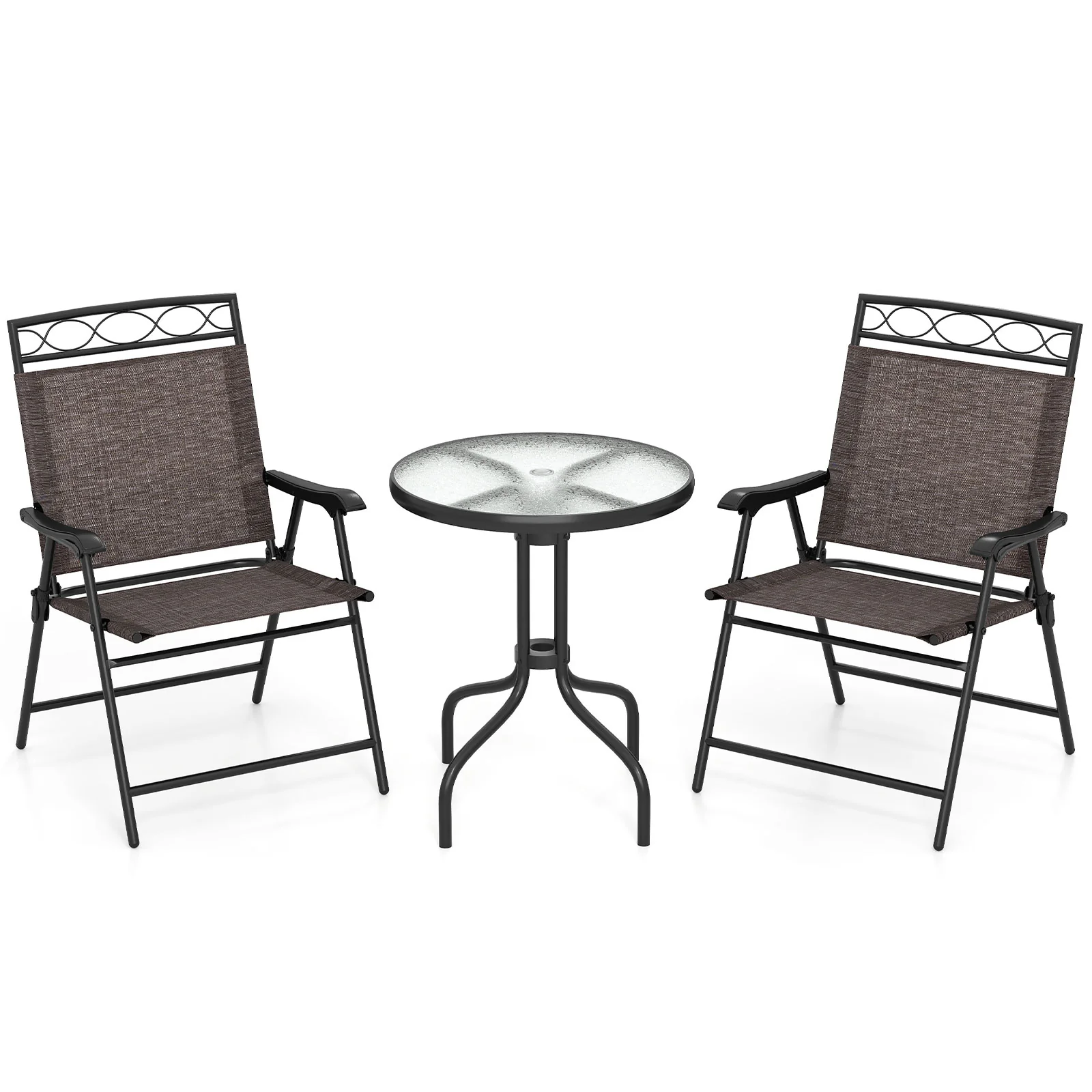 3 Piece Outdoor Bistro Set, 1.57 Inch Umbrella Hole, Brown - Image 4
