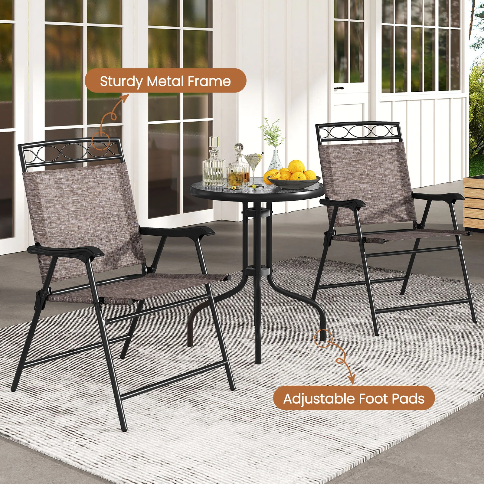 3 Piece Outdoor Bistro Set, 1.57 Inch Umbrella Hole, Brown - Image 6
