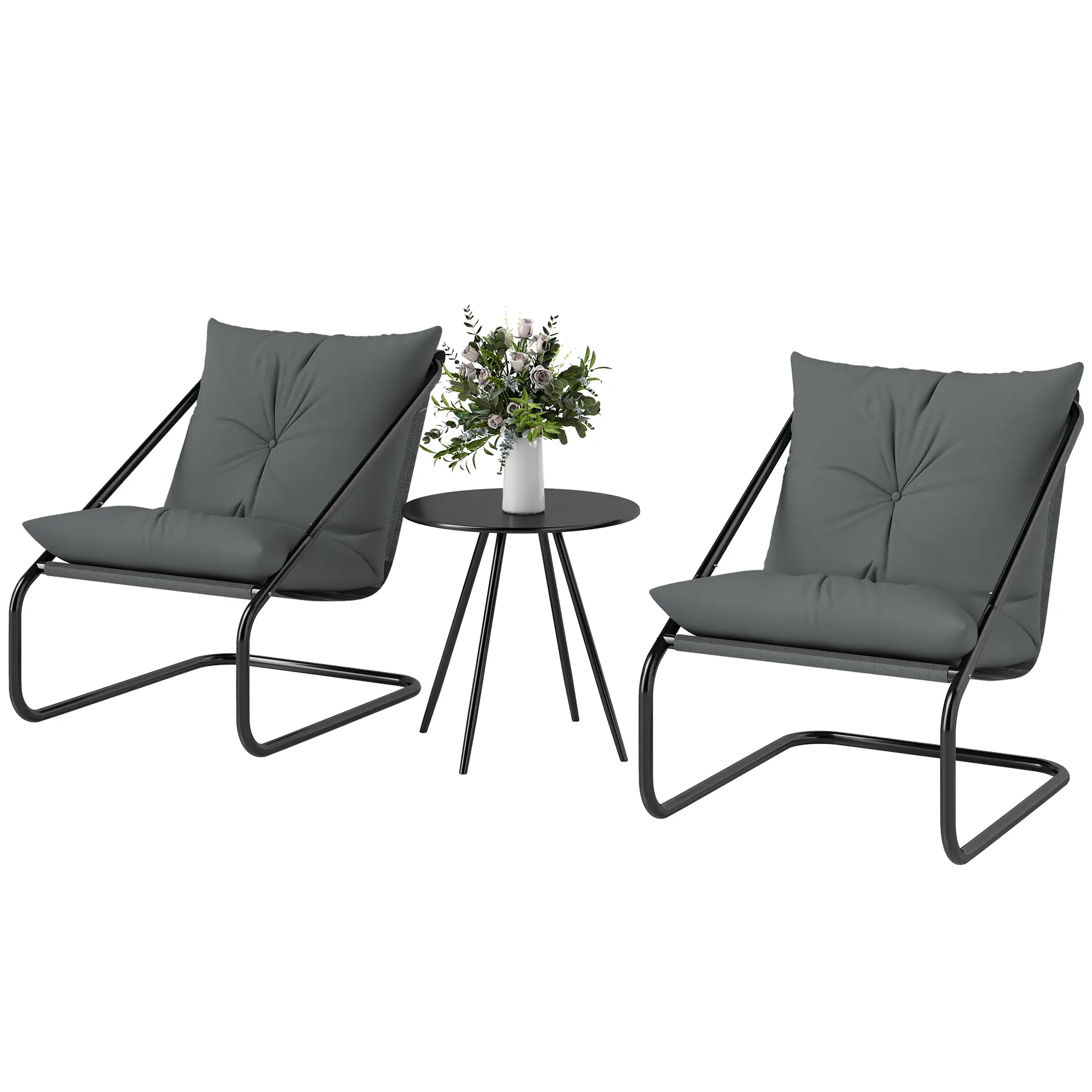 3 Piece Outdoor Bistro Set, 2 Chairs And Table, Light Grey