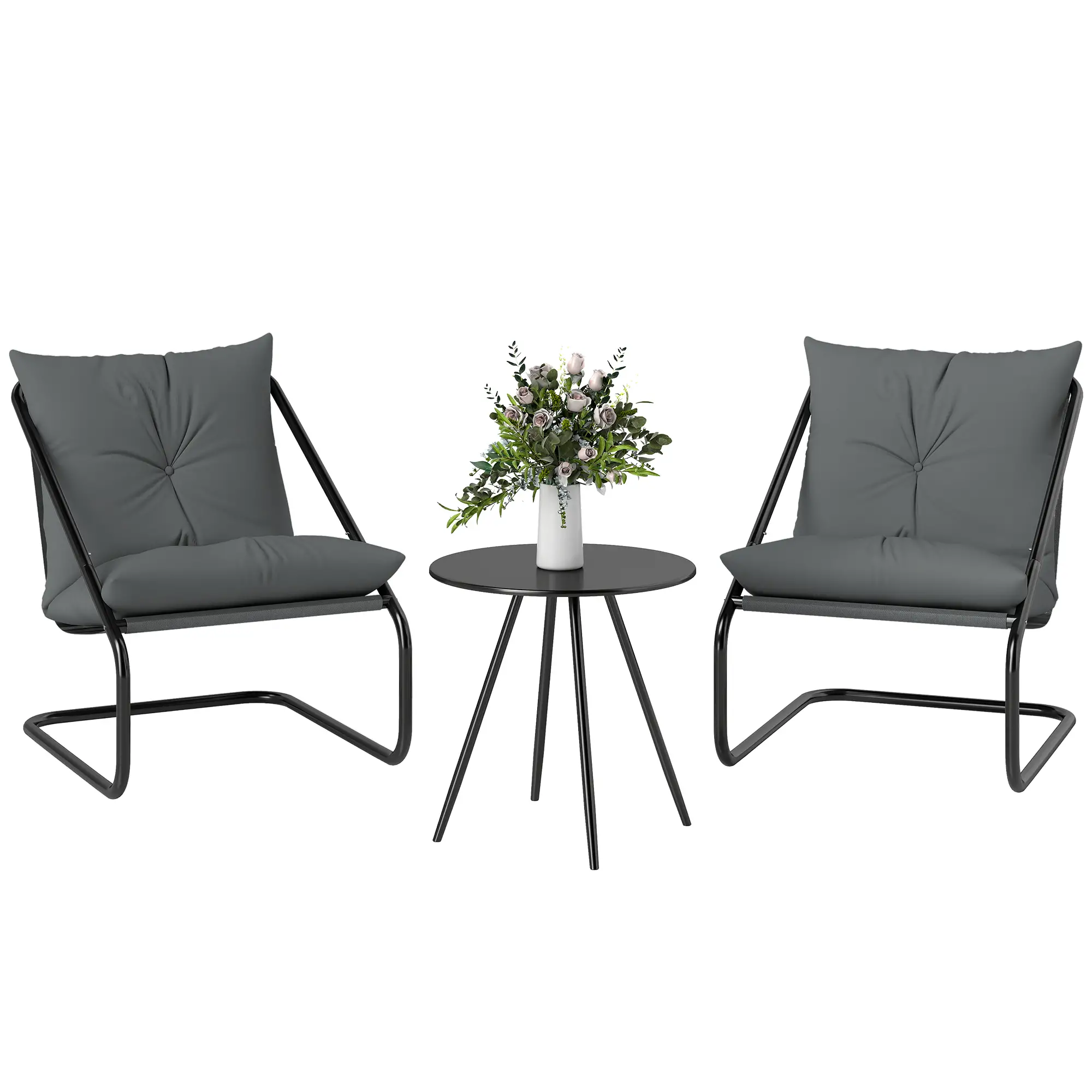 3 Piece Outdoor Bistro Set, 2 Chairs And Table, Light Grey - Image 11
