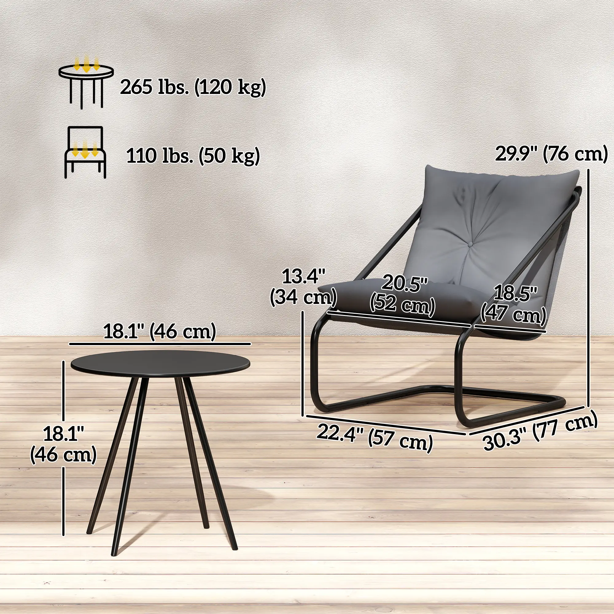 3 Piece Outdoor Bistro Set, 2 Chairs And Table, Light Grey - Image 3