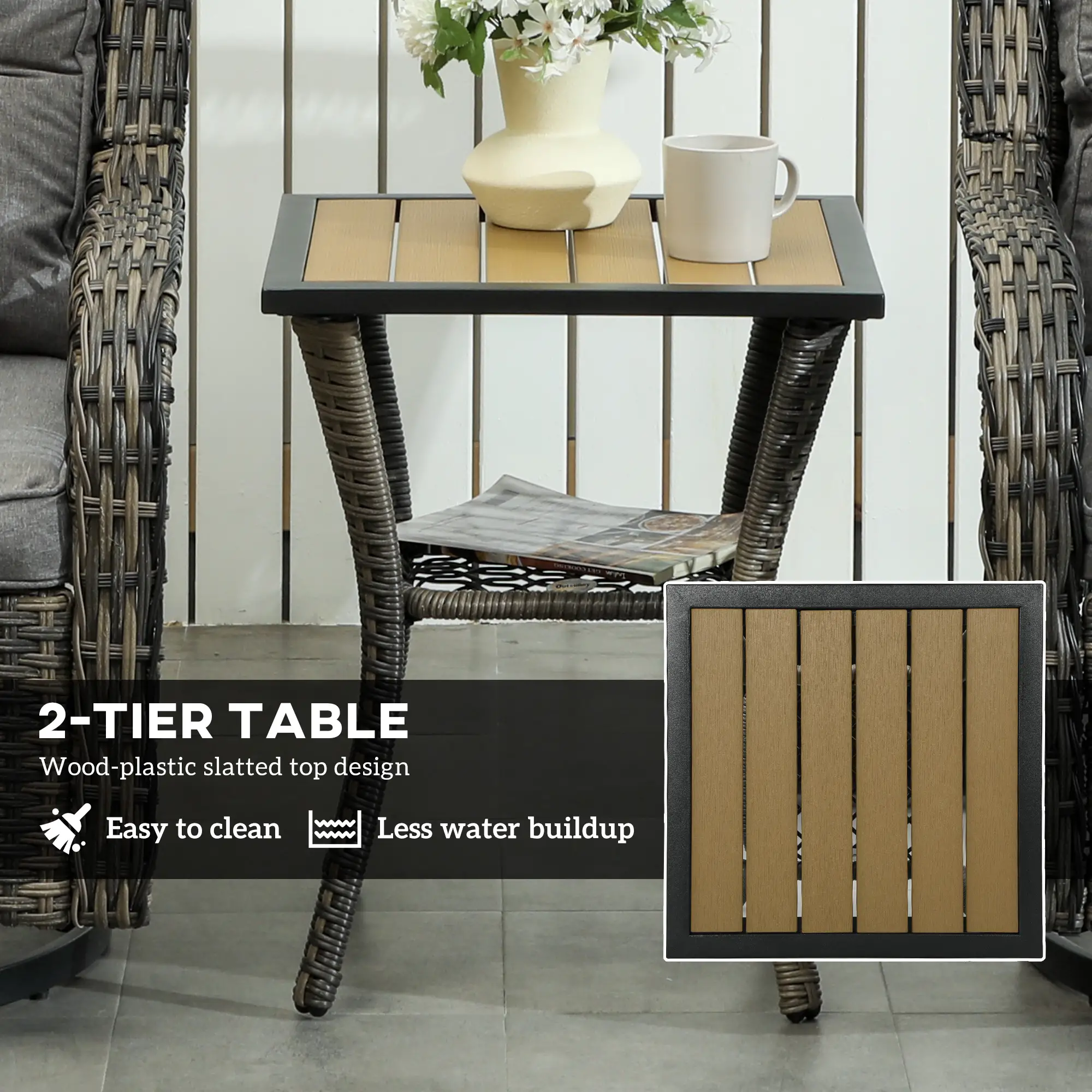 3 Piece Outdoor Bistro Set, Wicker Swivel Glider Chairs, Grey - Image 7
