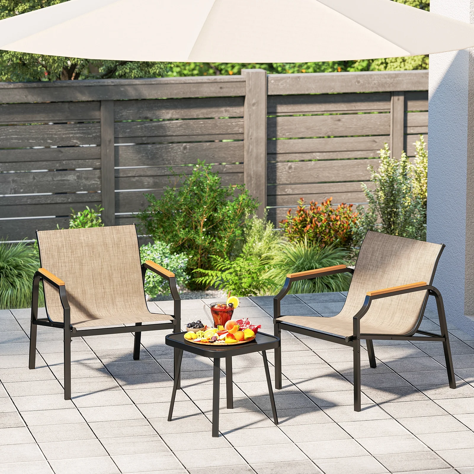 3 Piece Outdoor Chair Set, Brown - Image 2