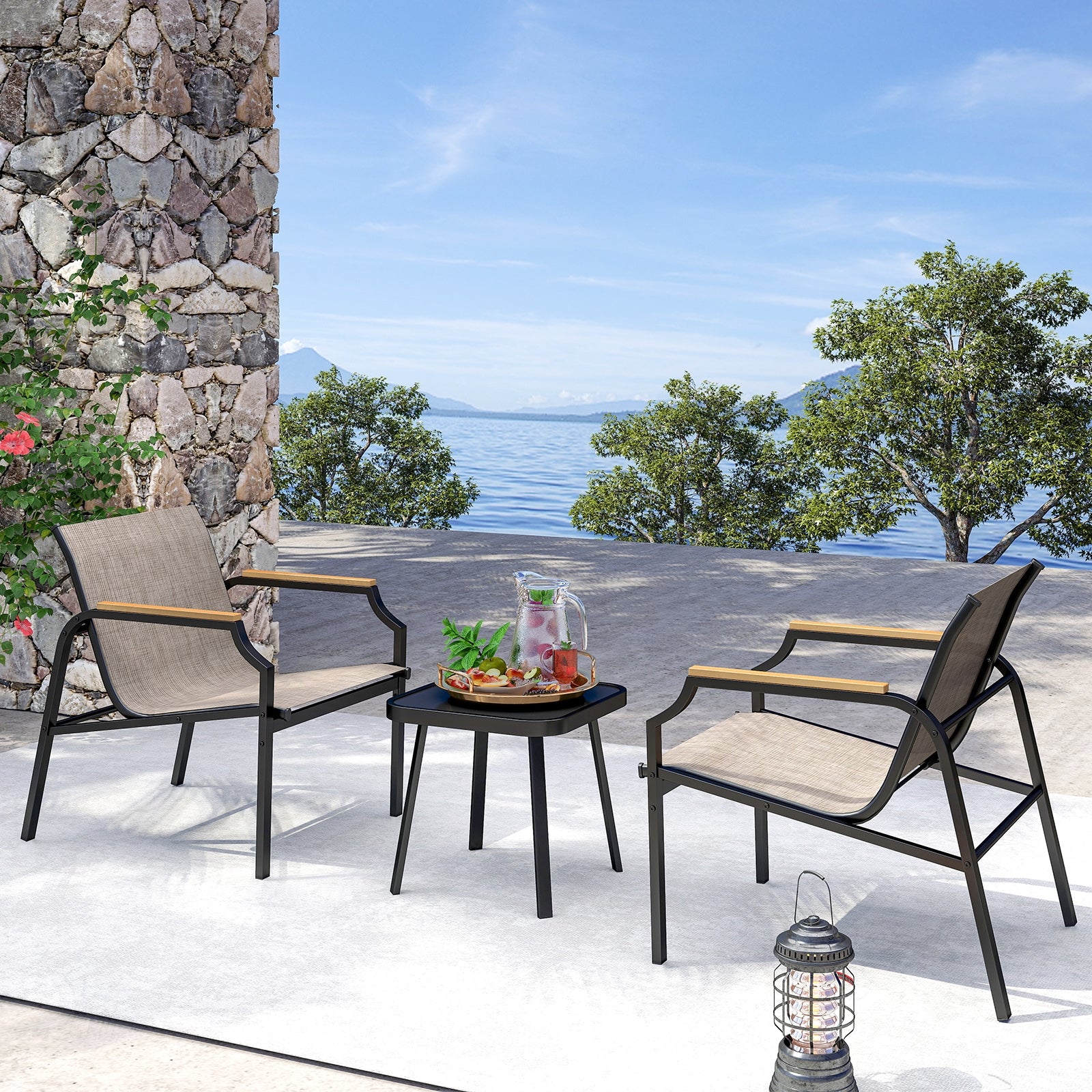 3 Piece Outdoor Chair Set, Brown - Image 7