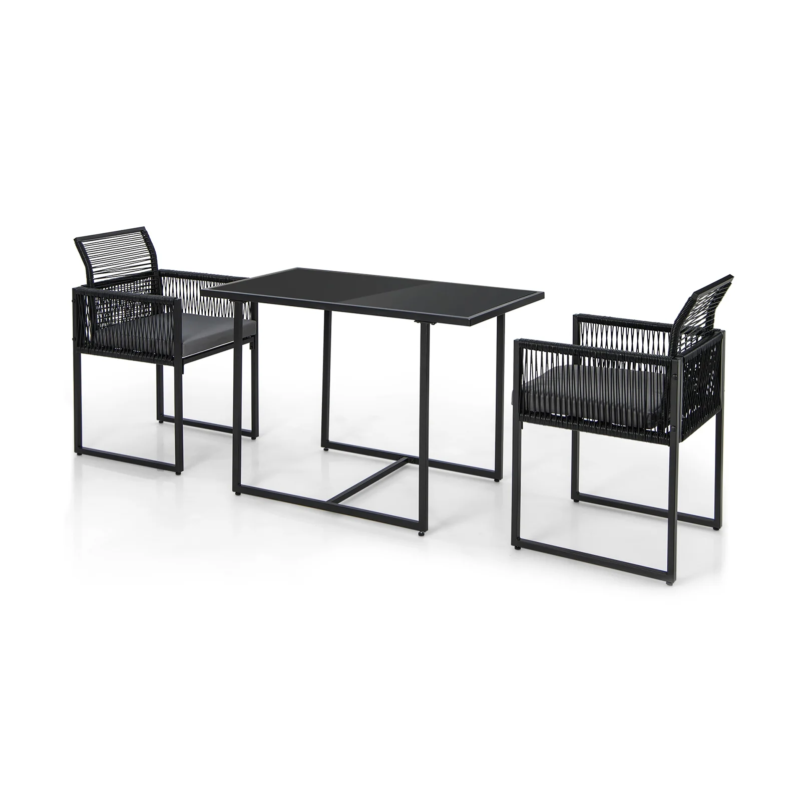 3-Piece Outdoor Dining Set, Folding Backrest, Seat Cushions, Black