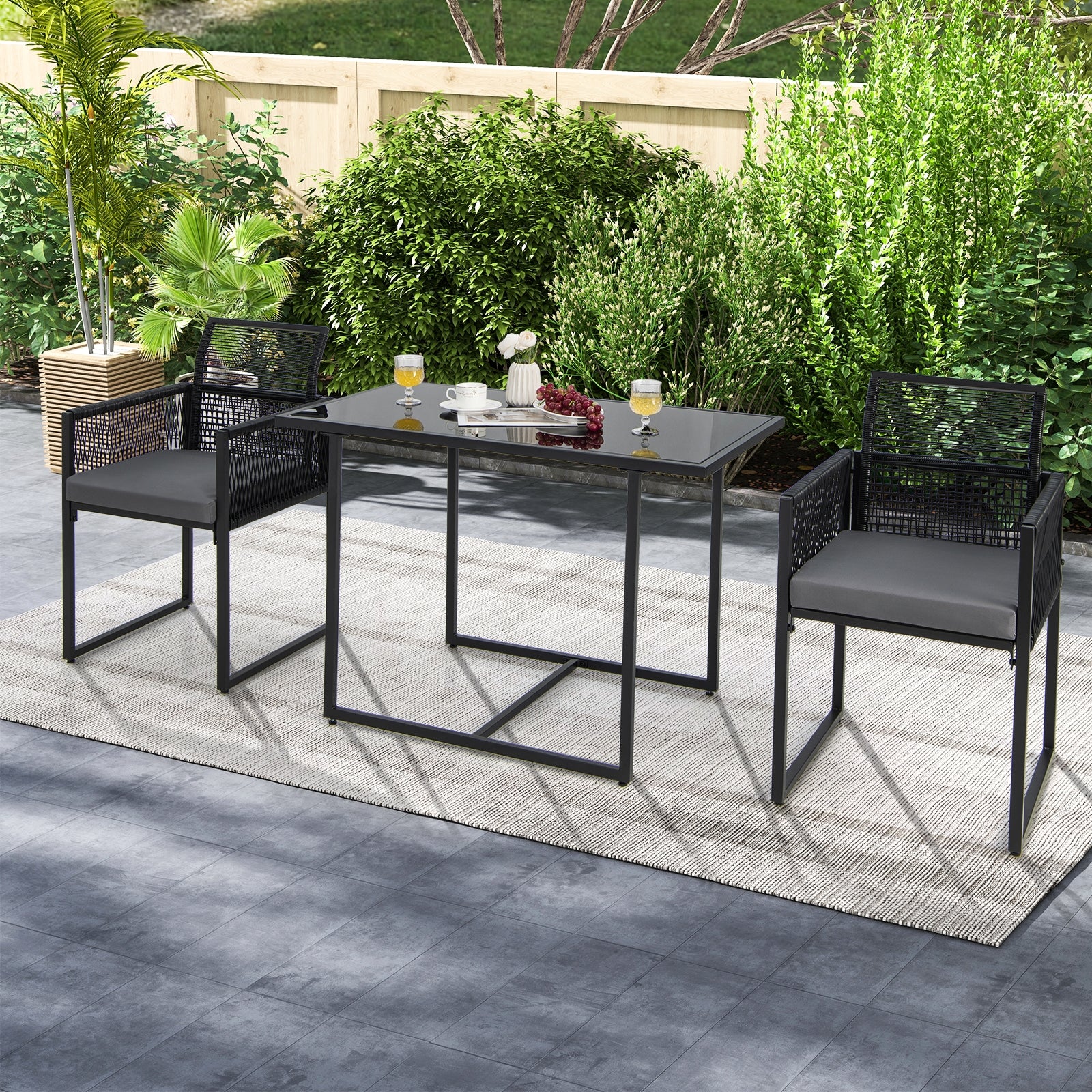 3-Piece Outdoor Dining Set, Folding Backrest, Seat Cushions, Black - Image 3
