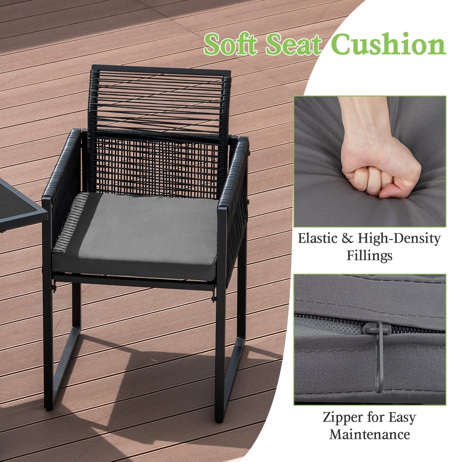 3-Piece Outdoor Dining Set, Folding Backrest, Seat Cushions, Black - Image 9