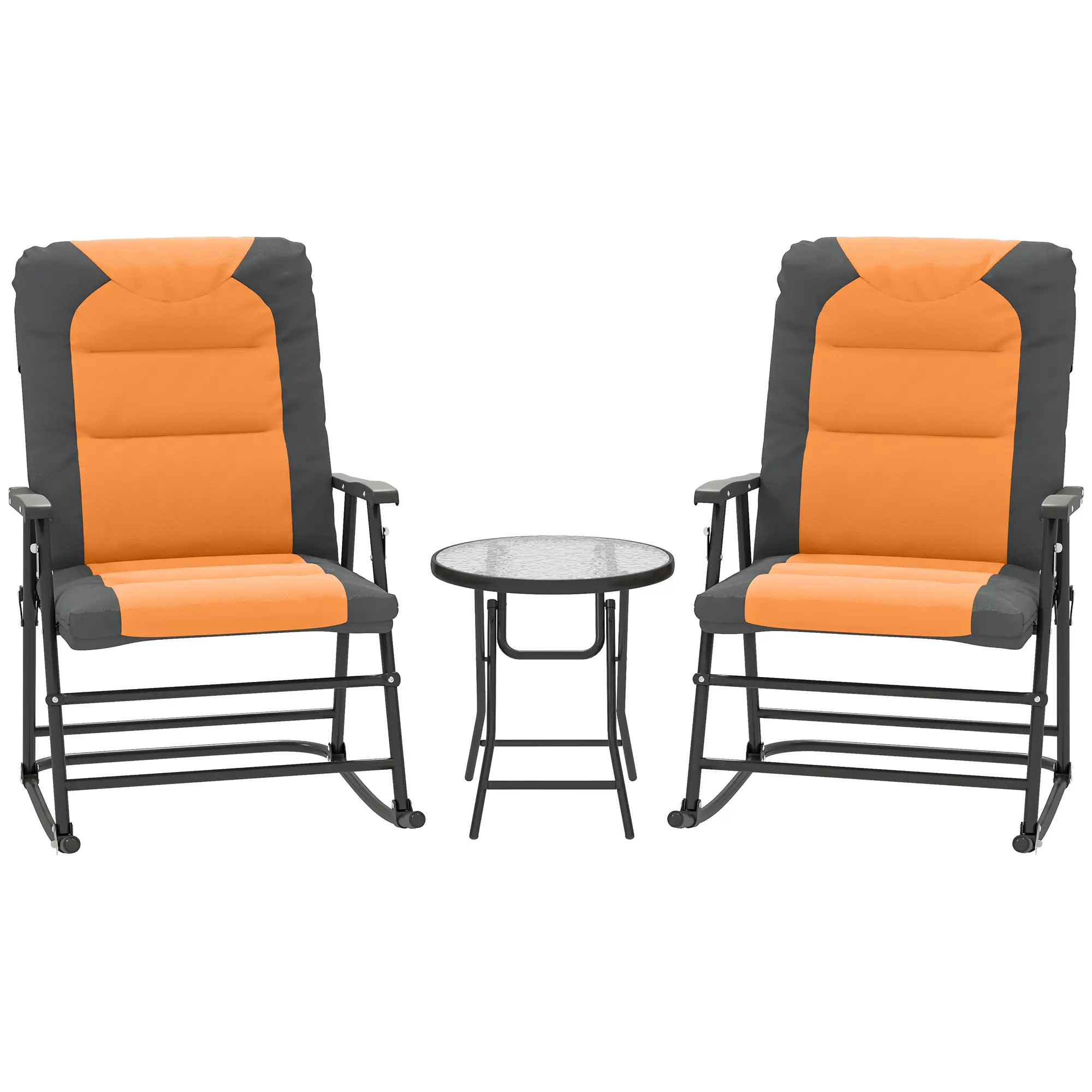 3-Piece Outdoor Foldable Rocking Chair Set, Orange - Image 11