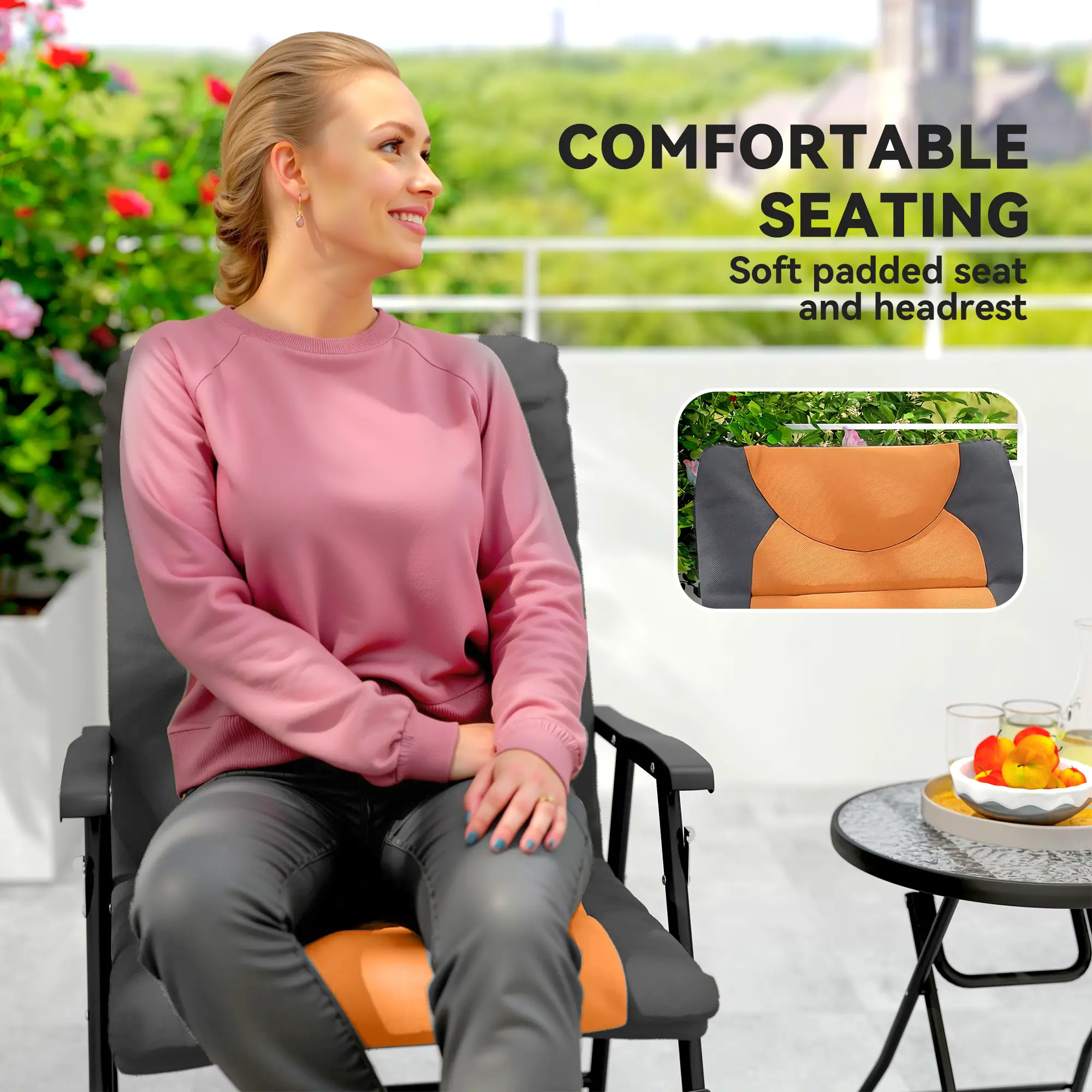 3-Piece Outdoor Foldable Rocking Chair Set, Orange - Image 7