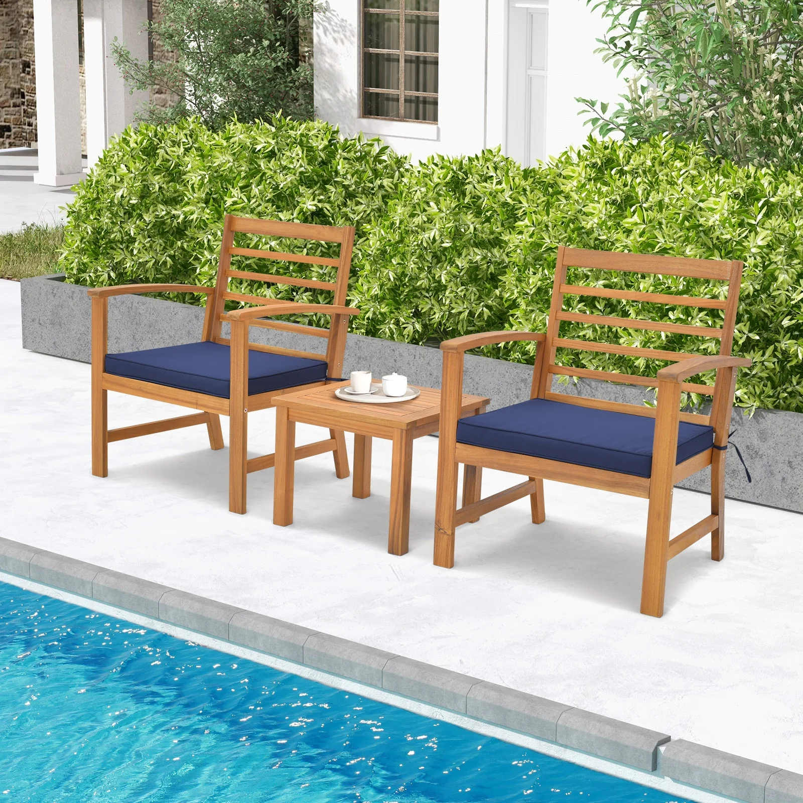 3 Piece Outdoor Furniture Set, Soft Seat Cushions, Navy - Image 3