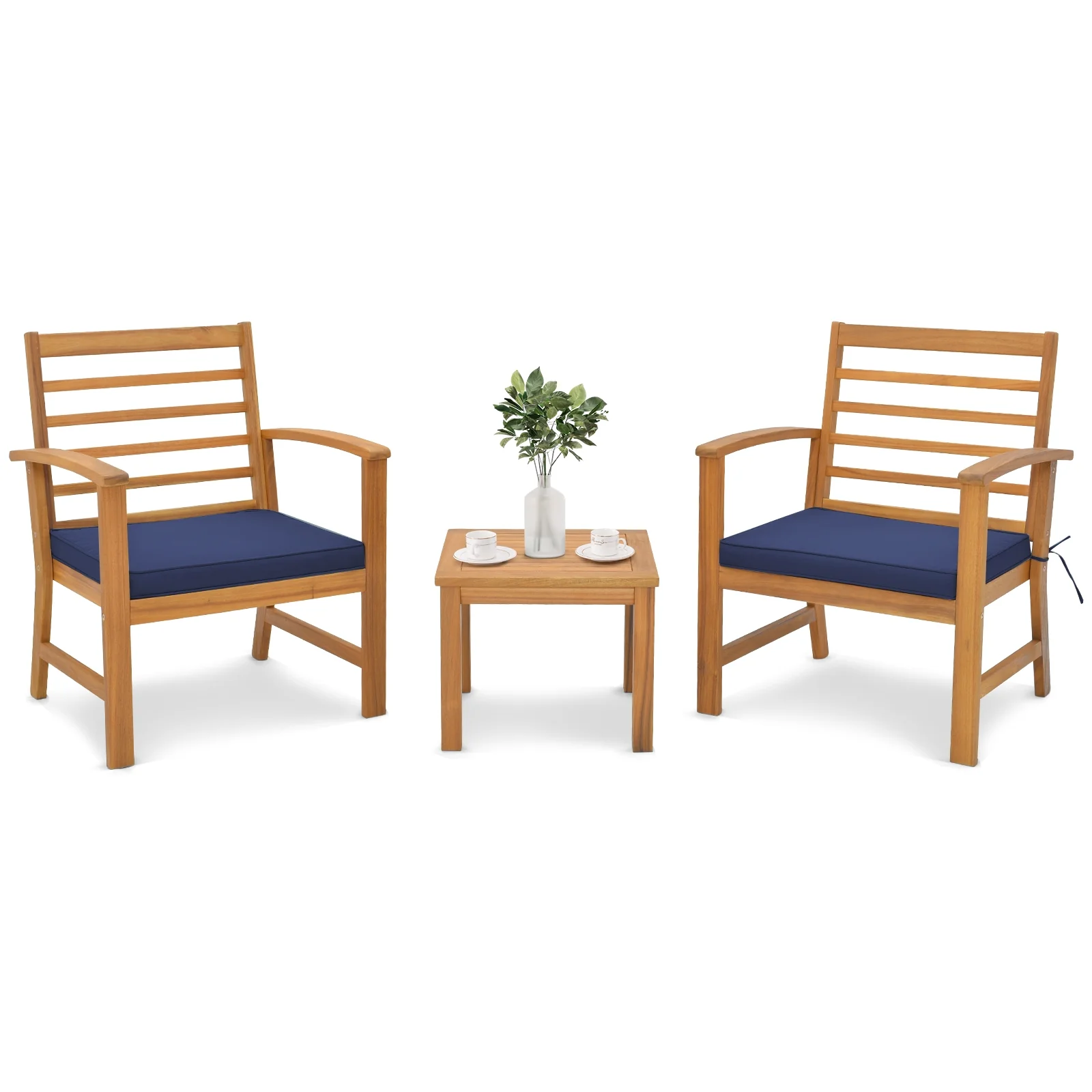 3 Piece Outdoor Furniture Set, Soft Seat Cushions, Navy - Image 4