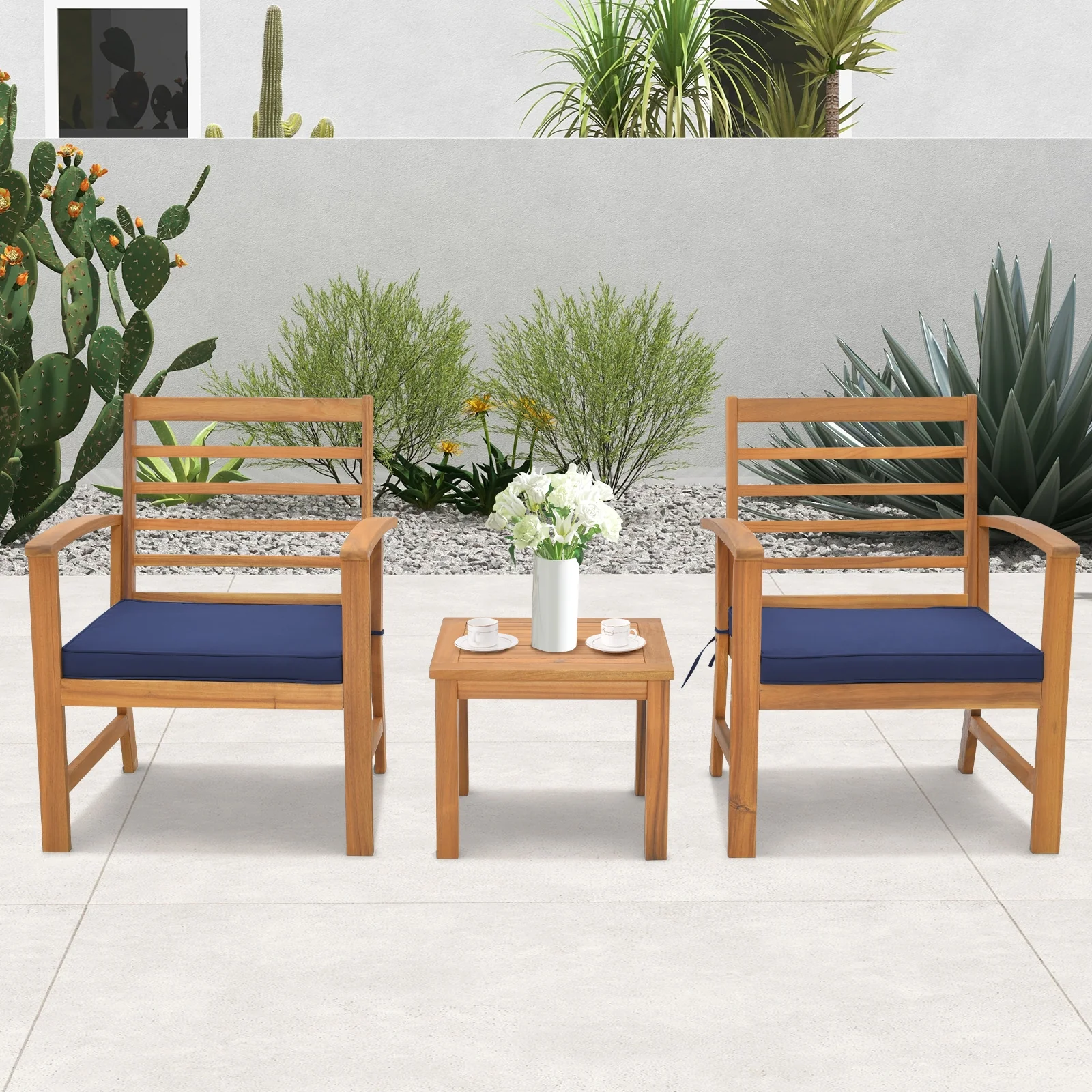 3 Piece Outdoor Furniture Set, Soft Seat Cushions, Navy - Image 7