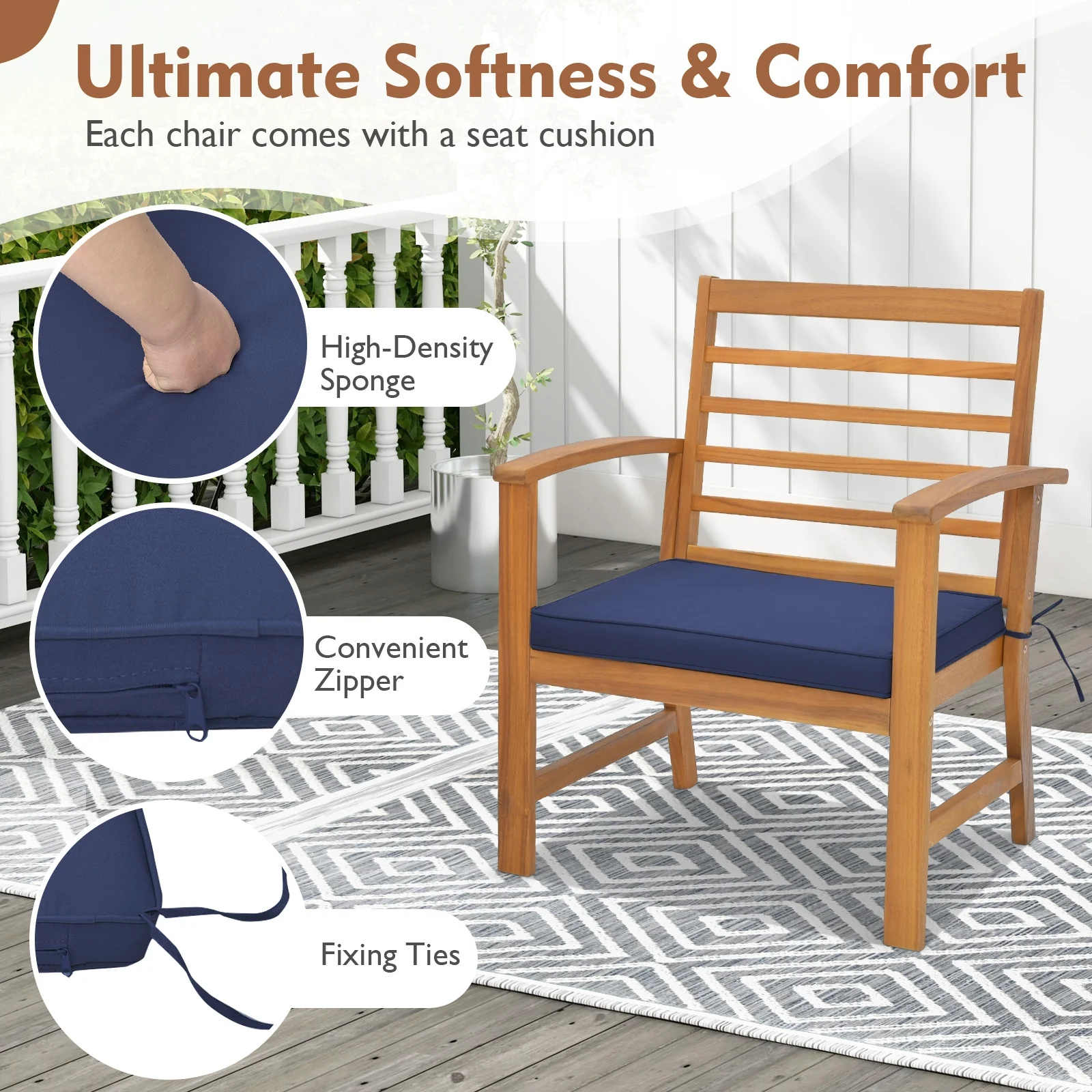 3 Piece Outdoor Furniture Set, Soft Seat Cushions, Navy - Image 9