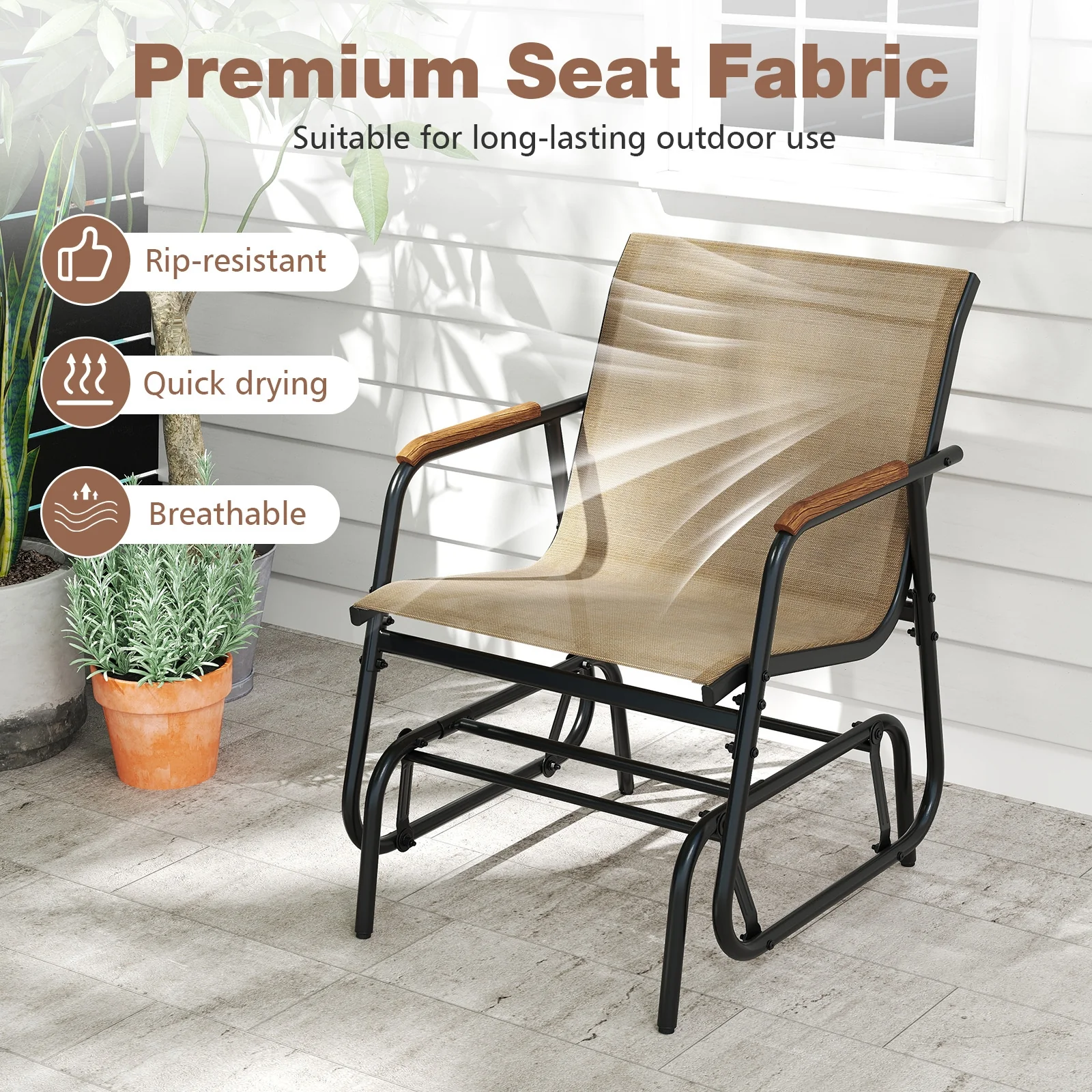 3-Piece Outdoor Glider Bistro Set, Tempered Glass Top, Metal Frame, Coffee - Image 8