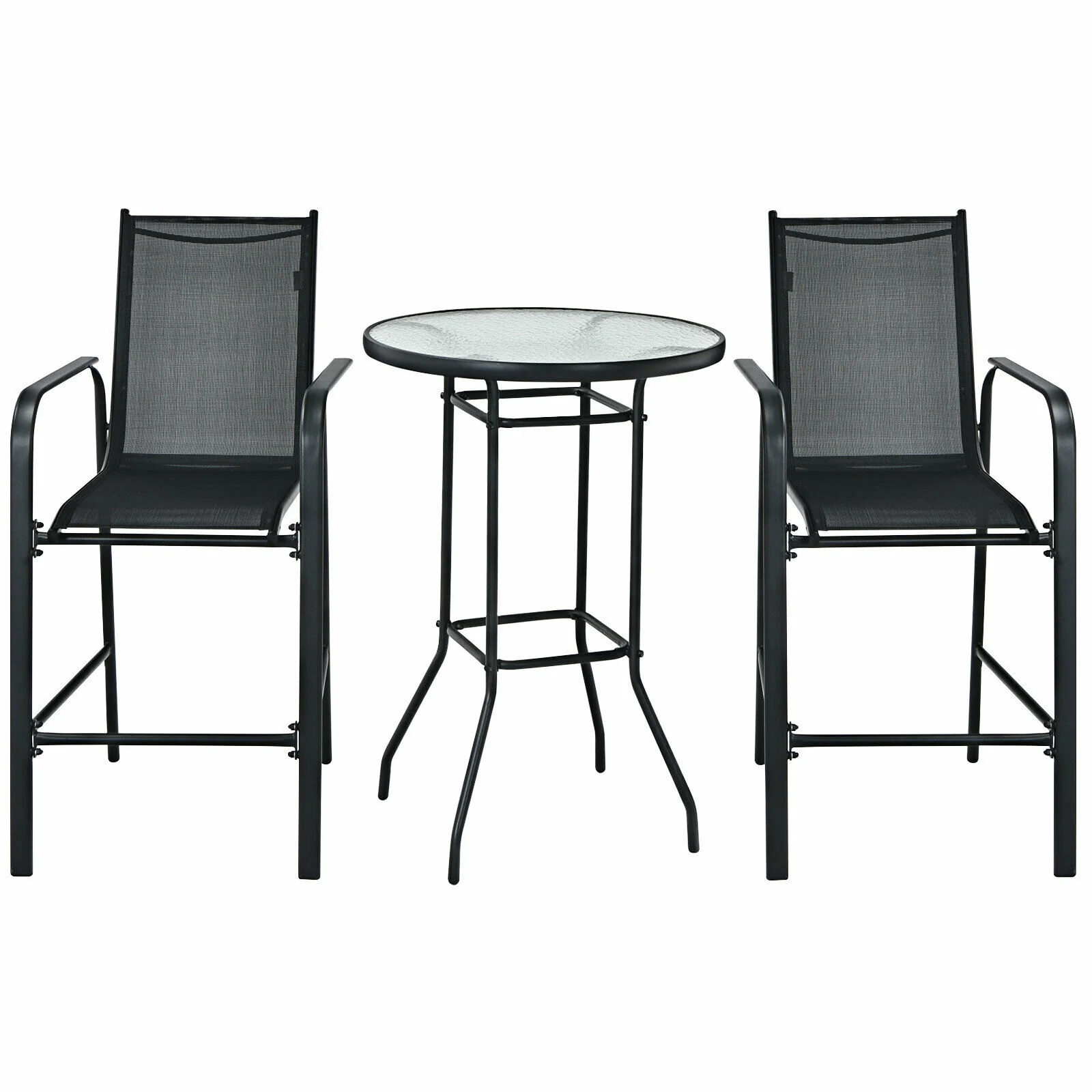 3 Piece Outdoor Patio Bar Table Stool Set, Black - Image 5
