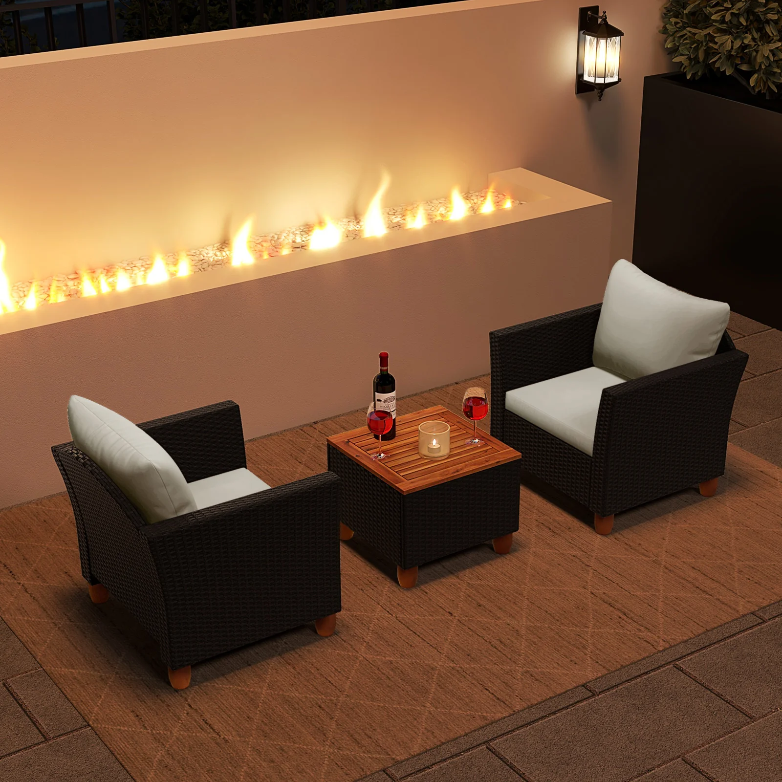 3-Piece Outdoor Patio PE Rattan Furniture Set, Coffee Table, White - Image 3