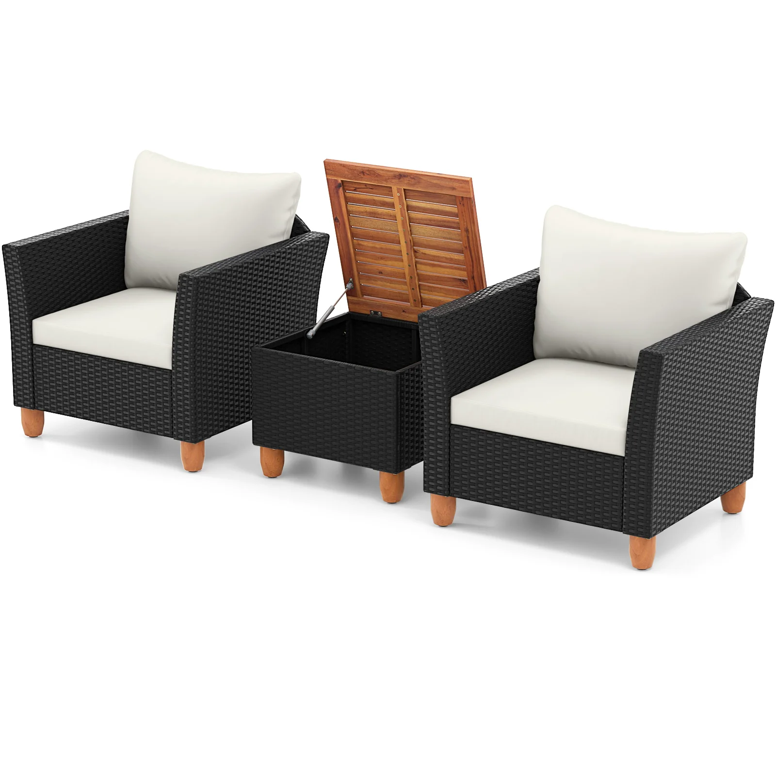 3-Piece Outdoor Patio PE Rattan Furniture Set, Coffee Table, White - Image 4
