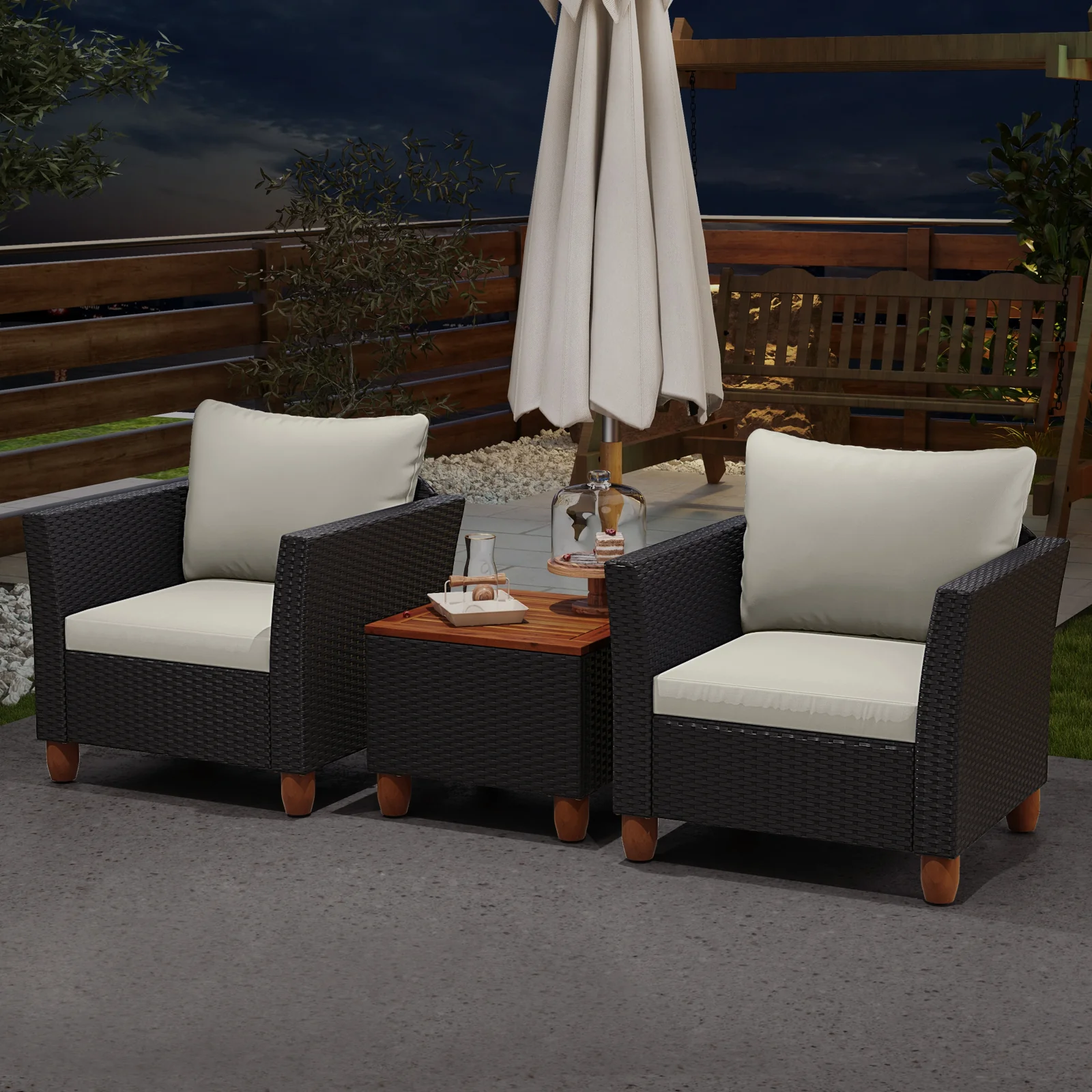 3-Piece Outdoor Patio PE Rattan Furniture Set, Coffee Table, White - Image 7
