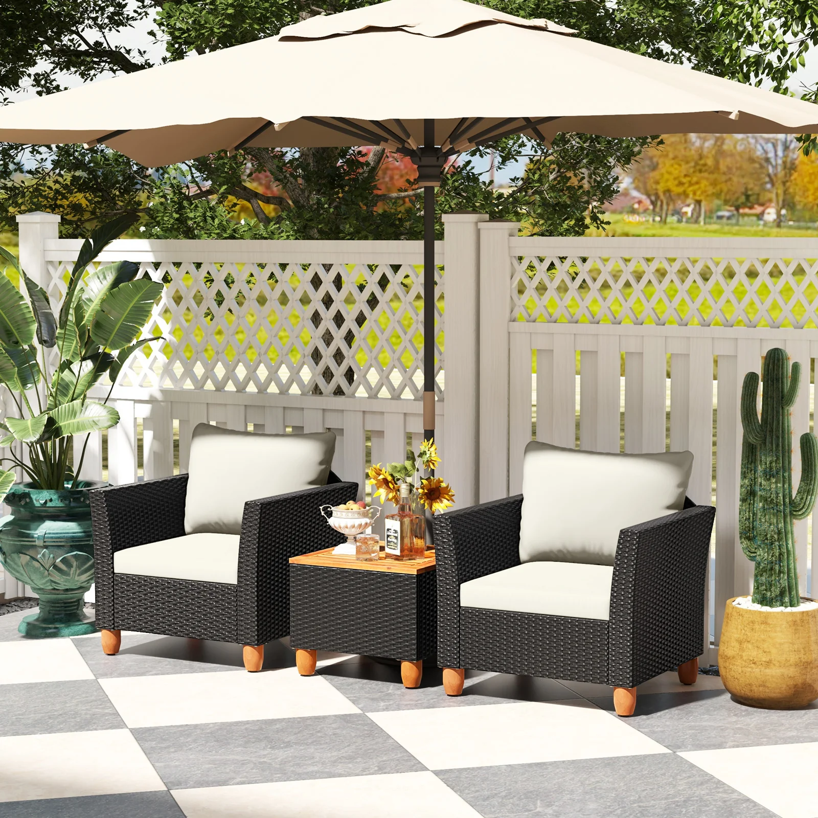 3-Piece Outdoor Patio PE Rattan Furniture Set, Coffee Table, White - Image 8