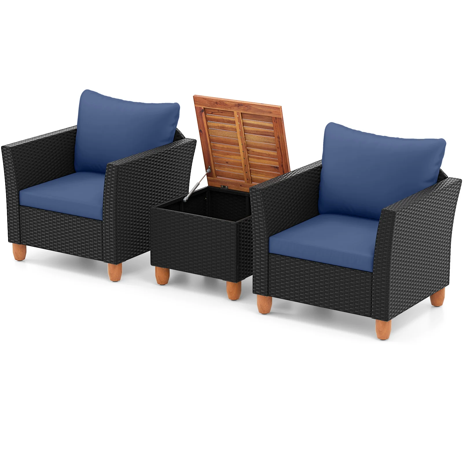 3 Piece Outdoor Patio Rattan Furniture Set, Navy - Image 4