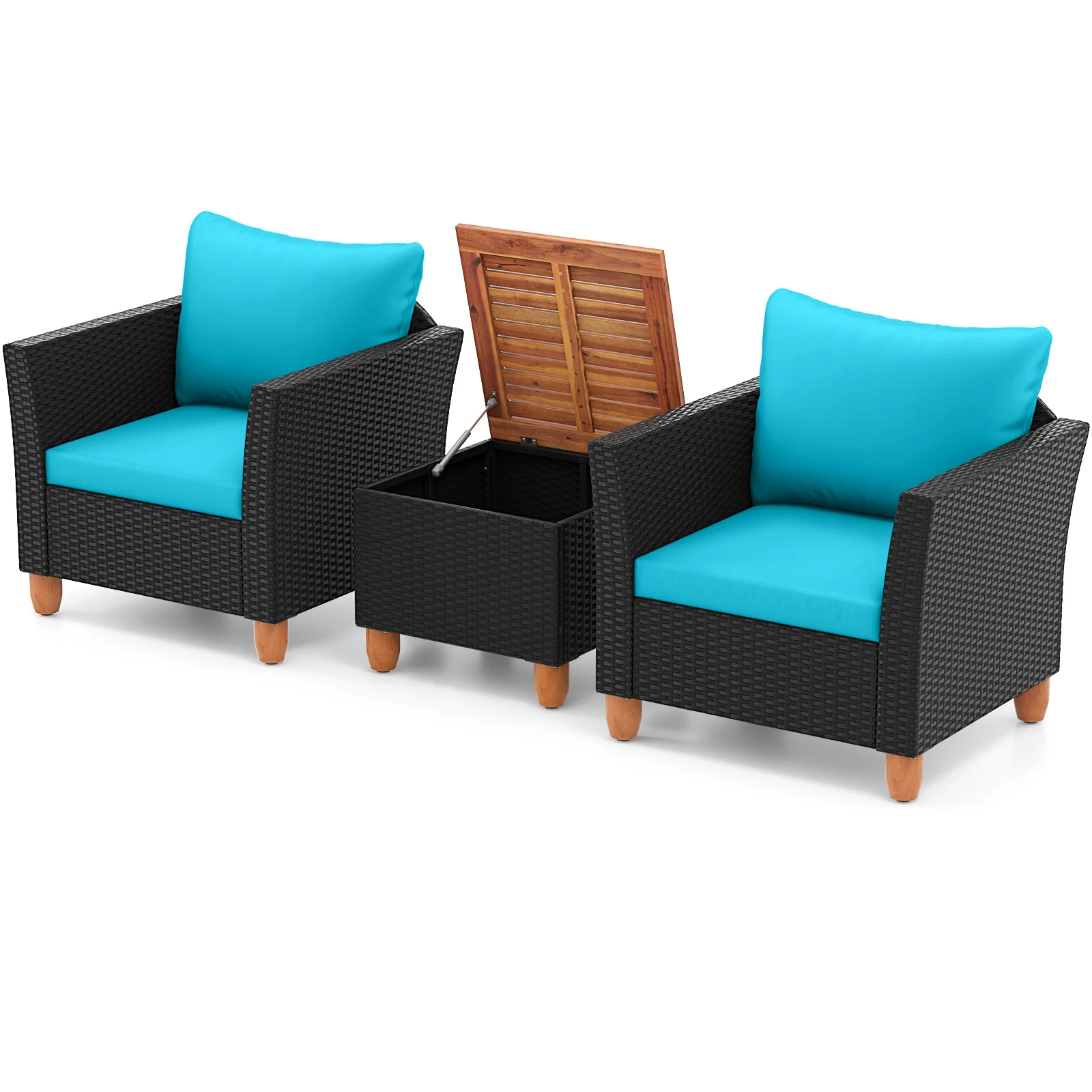 3 Piece Outdoor Patio Rattan Furniture Set, Turquoise - Image 4