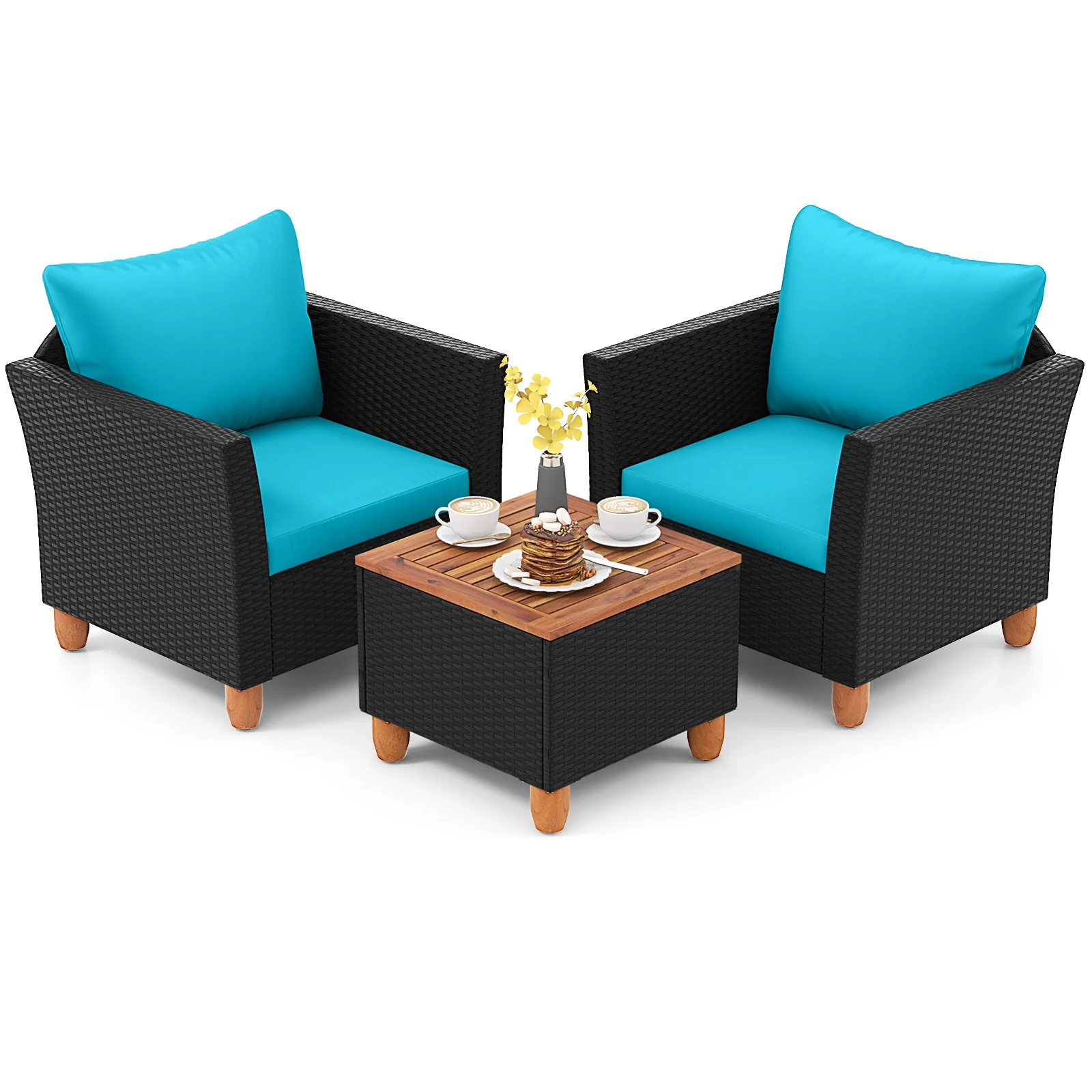 3 Piece Outdoor Patio Rattan Furniture Set, Turquoise - Image 5