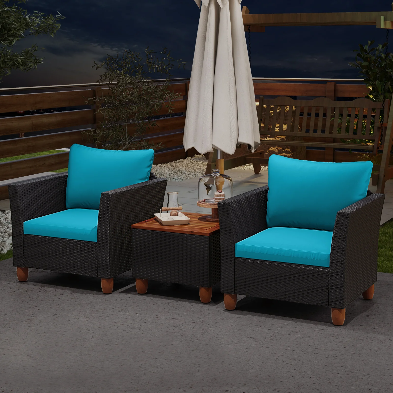 3 Piece Outdoor Patio Rattan Furniture Set, Turquoise - Image 7