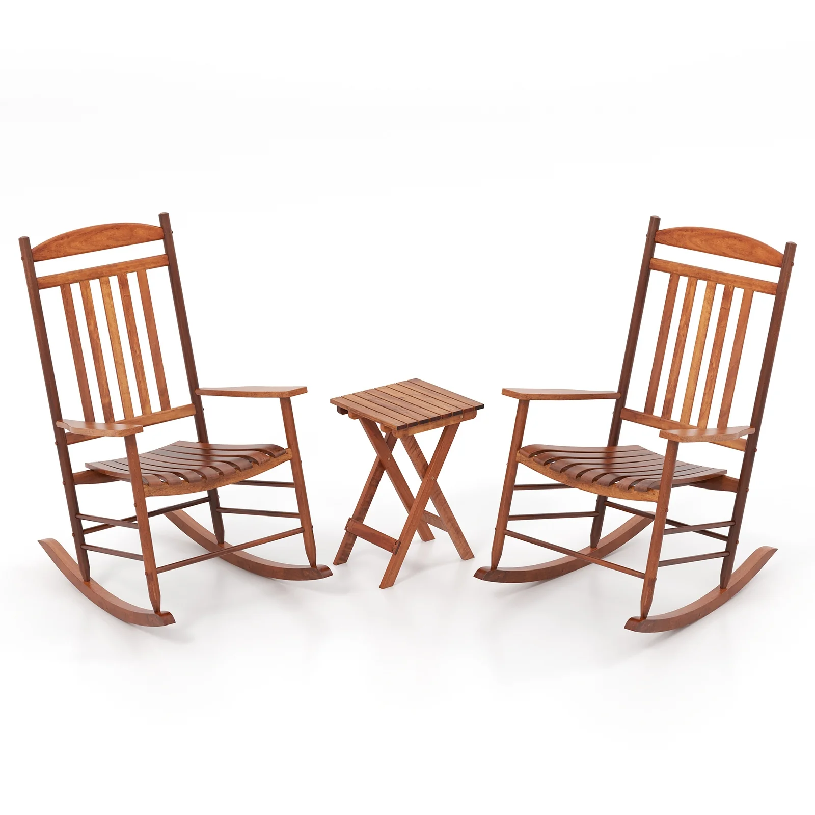3-Piece Outdoor Poplar Wood Rocking Bistro Set, Natural