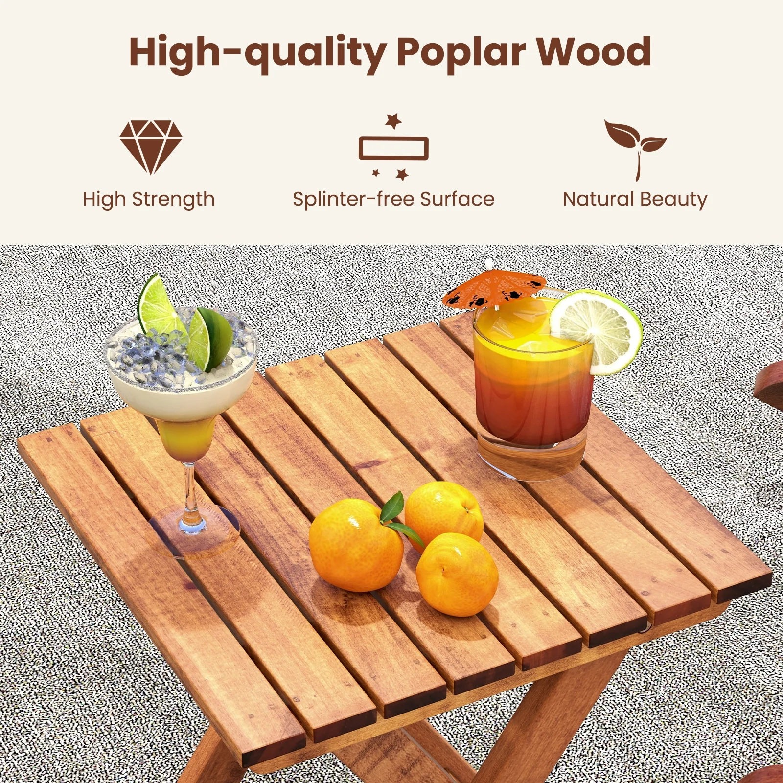 3-Piece Outdoor Poplar Wood Rocking Bistro Set, Natural - Image 10